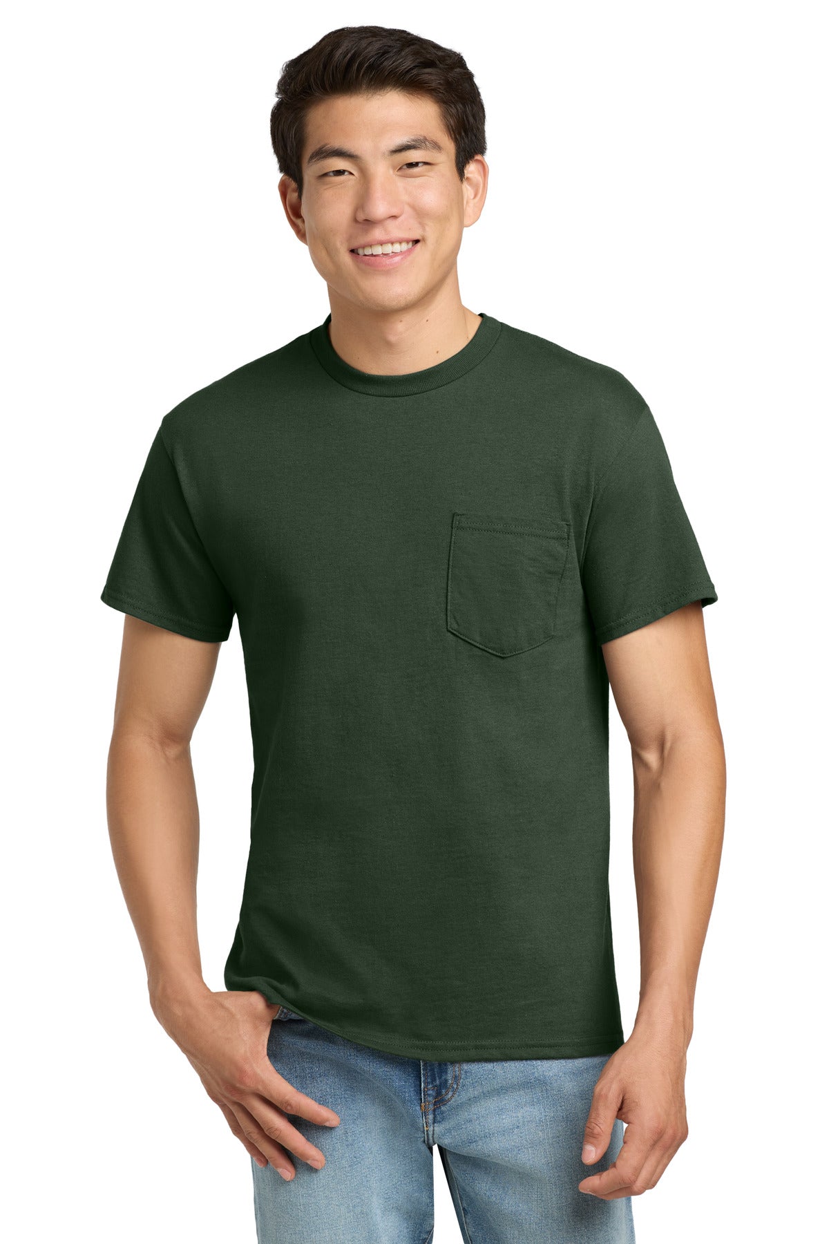 Custom Forest Green Ultra Cotton Cotton Tee with Pocket 2300, personalized by SanCanDo Swag in Argyle, TX