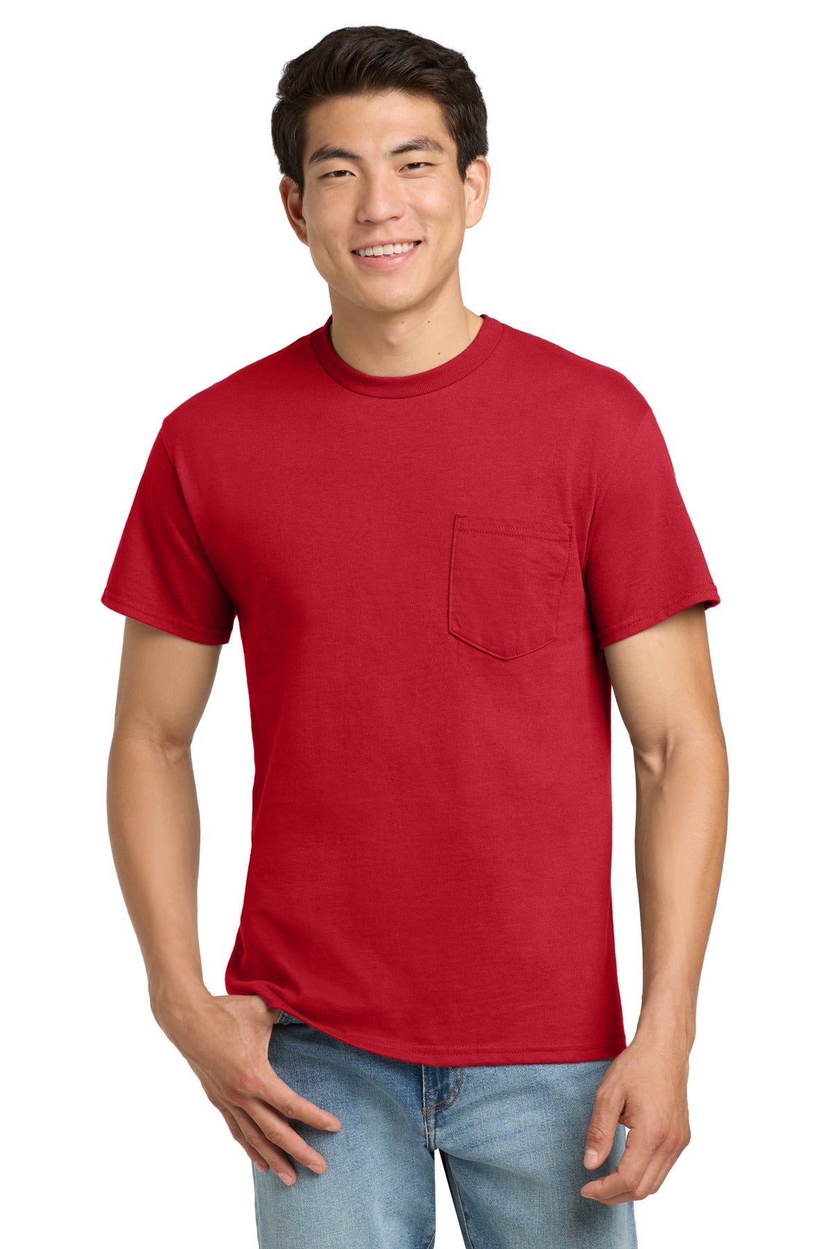 Custom Red Ultra Cotton Cotton Tee with Pocket 2300, personalized by SanCanDo Swag in Argyle, TX