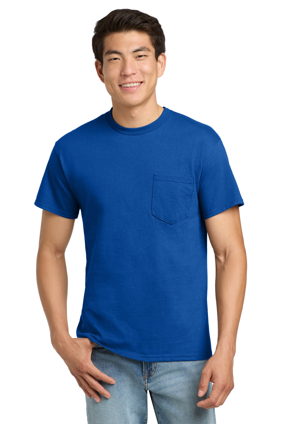Custom Royal Ultra Cotton Cotton Tee with Pocket 2300, personalized by SanCanDo Swag in Argyle, TX