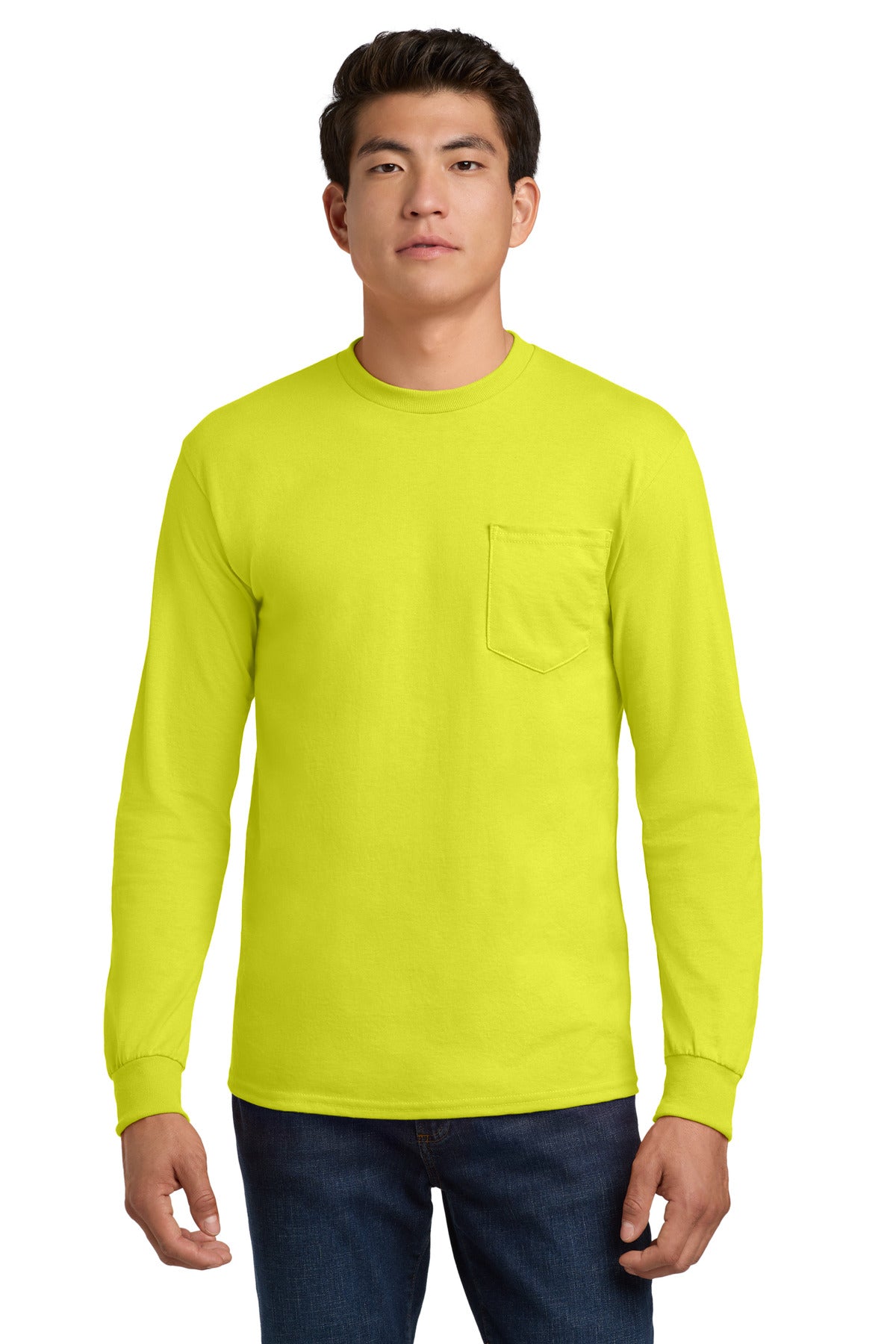 Custom Safety Green Sleeve Tee with Pocket 2410, personalized by SanCanDo Swag in Argyle, TX