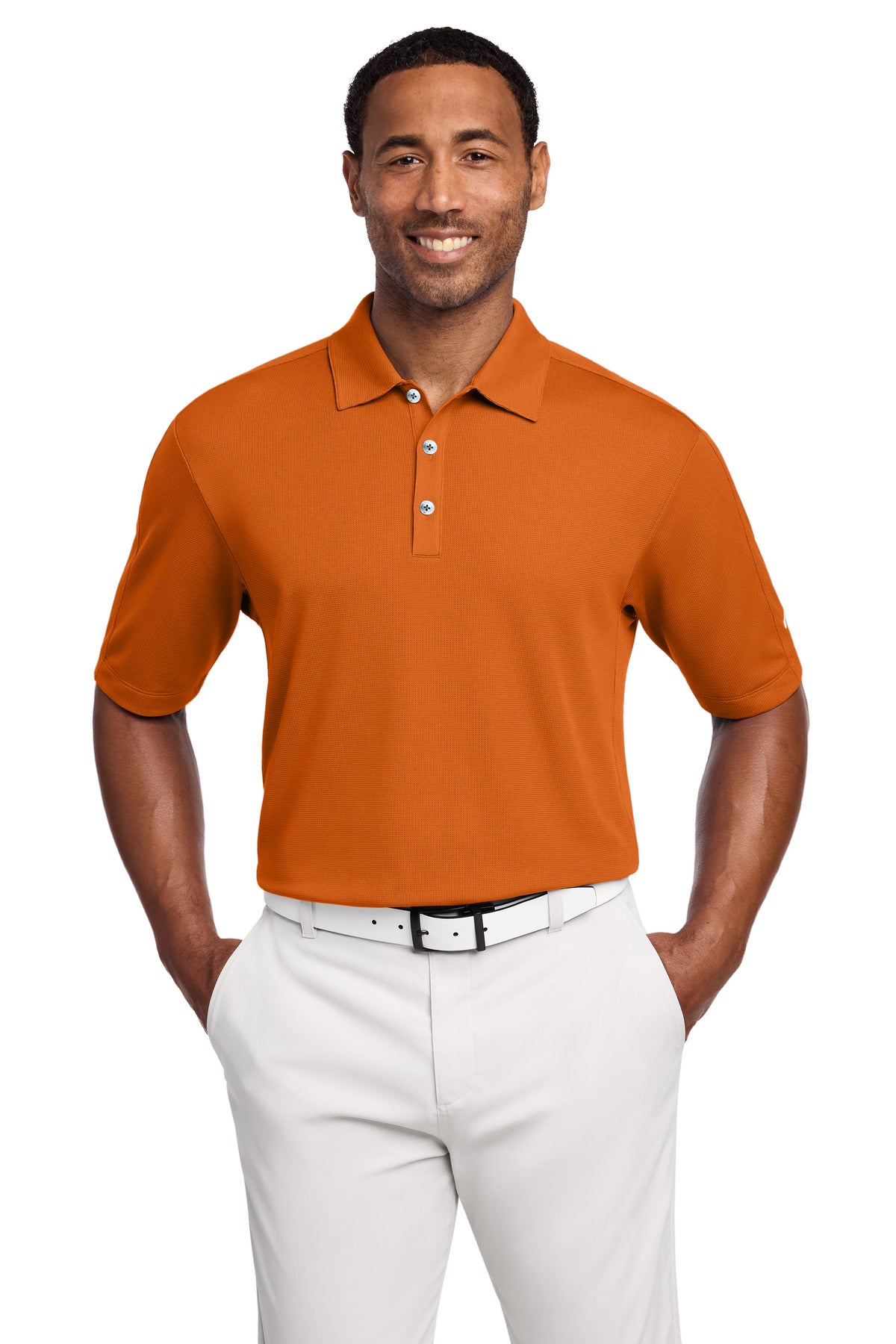 Custom Solar Orange Tech Sport Dri-FIT Polo 266998, personalized by SanCanDo Swag in Argyle, TX