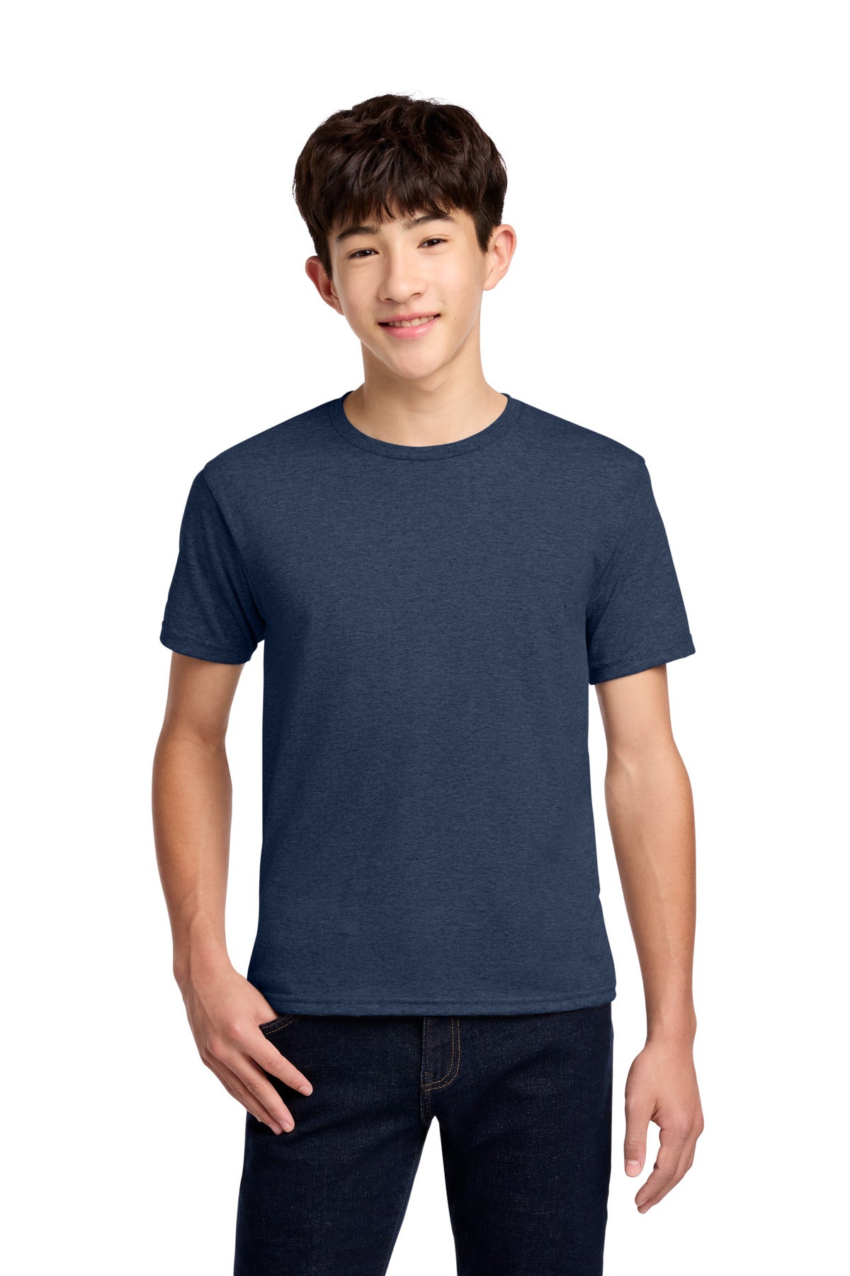 Custom Vintage Heather Navy Youth Dri-Power 50/50 Cotton/Poly Tee 29B, personalized by SanCanDo Swag in Argyle, TX