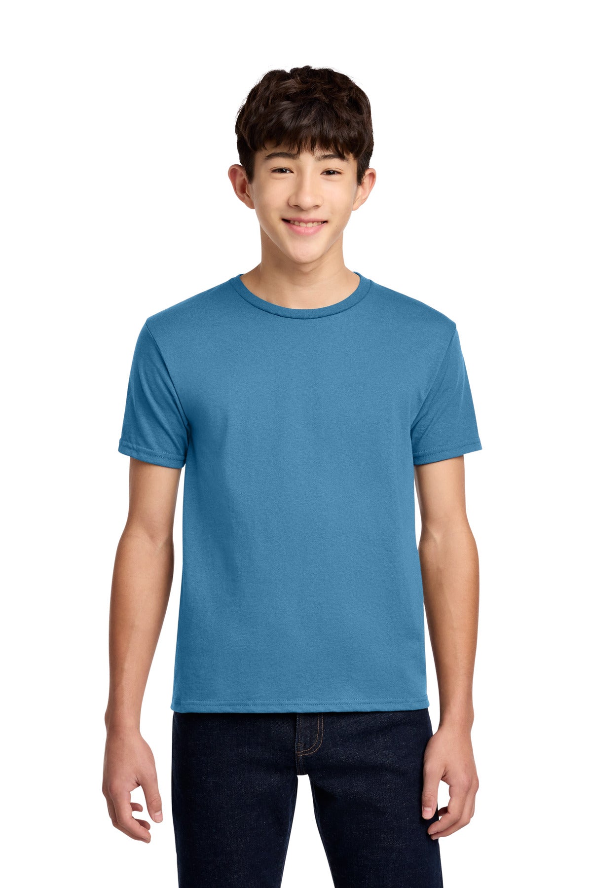 Custom Columbia Blue Youth Dri-Power 50/50 Cotton/Poly Tee 29B, personalized by SanCanDo Swag in Argyle, TX