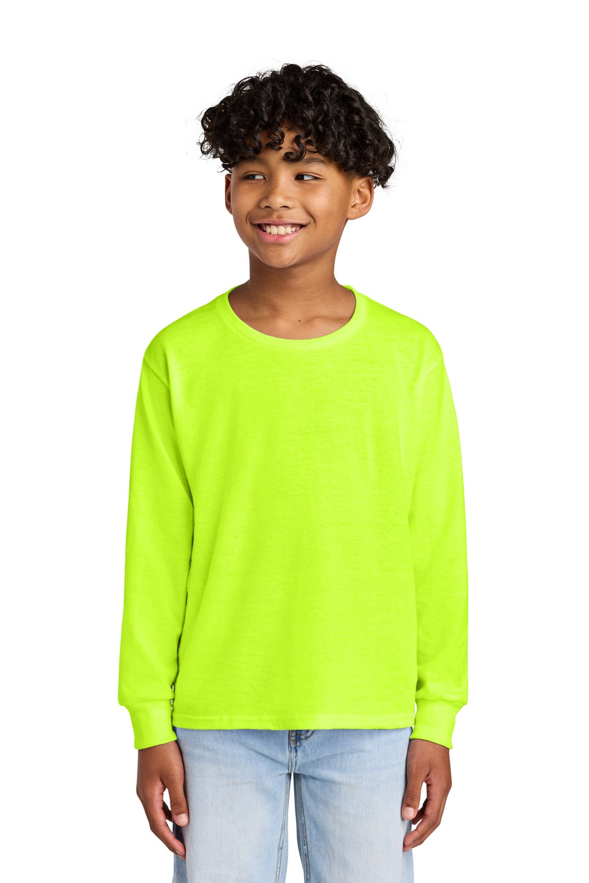 Custom Safety Green Dri-Power 50/50 Cotton/Poly Long Sleeve 29BL, personalized by SanCanDo Swag in Argyle, TX