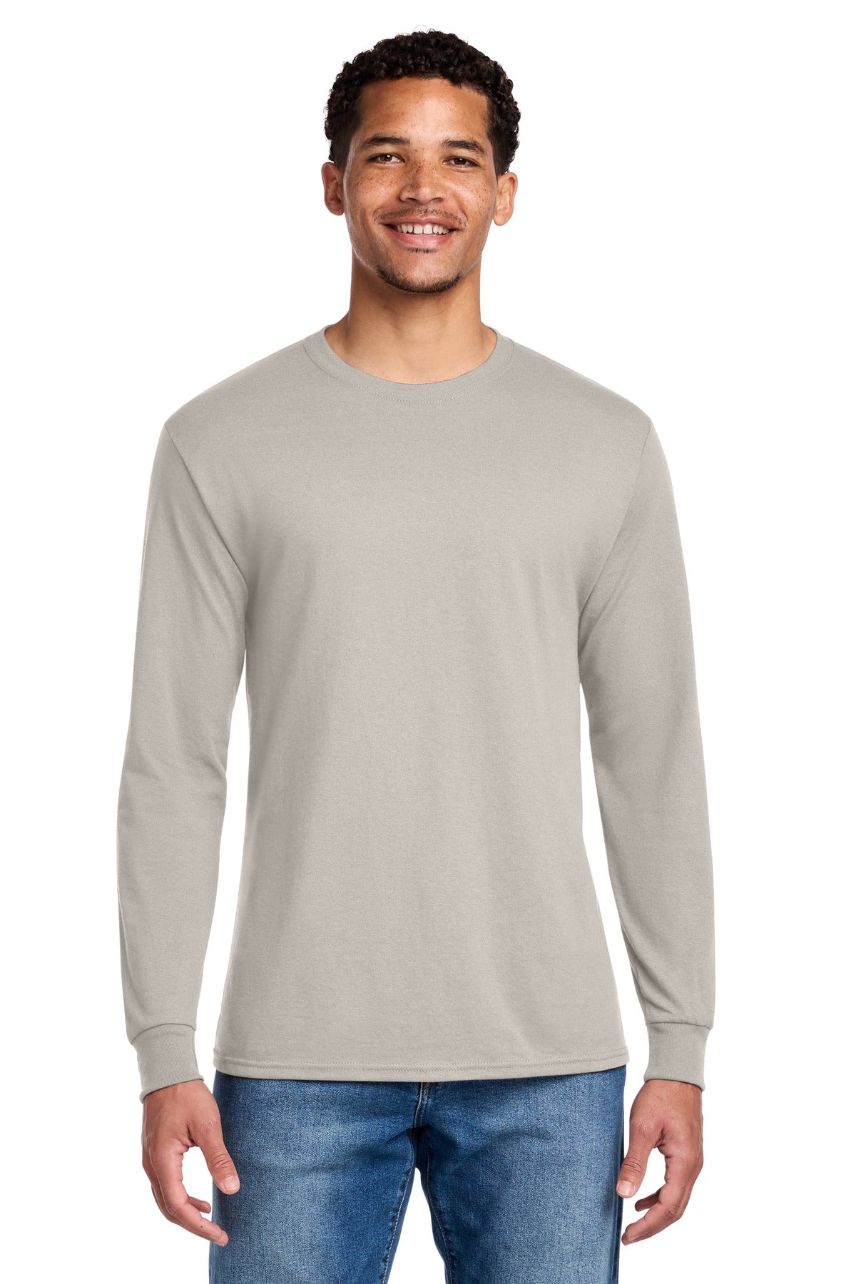 Custom Sandstone Cotton/Poly Long Sleeve Tee 29LS, personalized by SanCanDo Swag in Argyle, TX