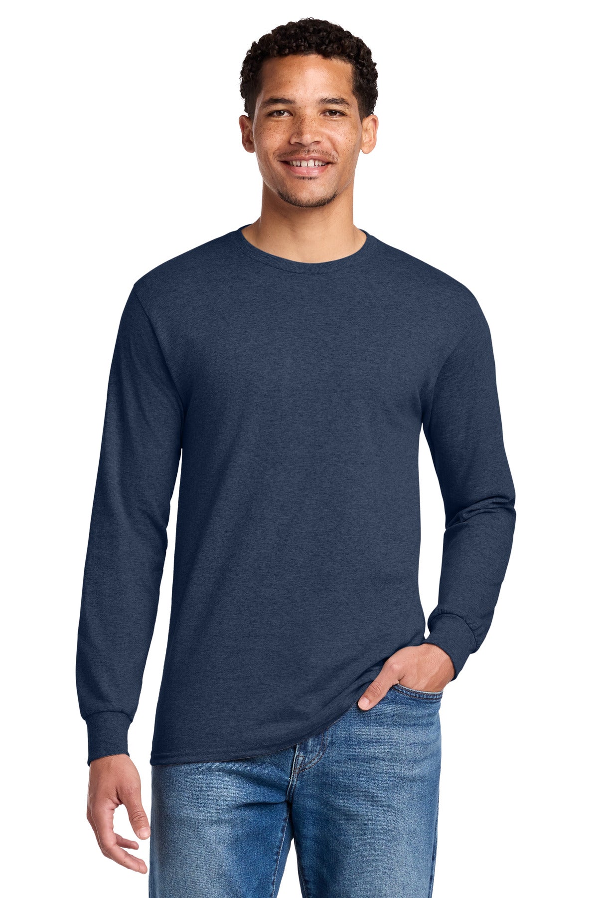 Custom Vintage Heather Navy Cotton/Poly Long Sleeve Tee 29LS, personalized by SanCanDo Swag in Argyle, TX