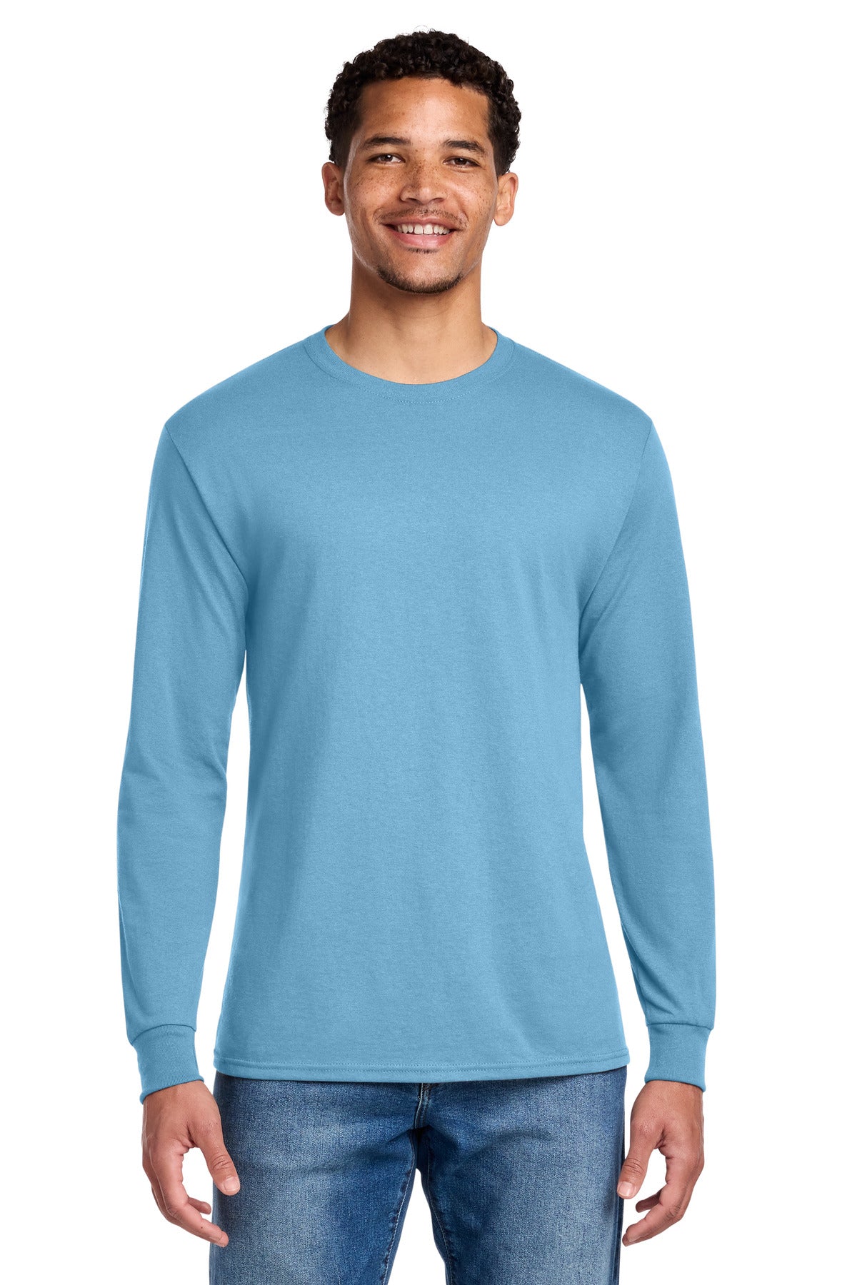 Custom Light Blue Cotton/Poly Long Sleeve Tee 29LS, personalized by SanCanDo Swag in Argyle, TX