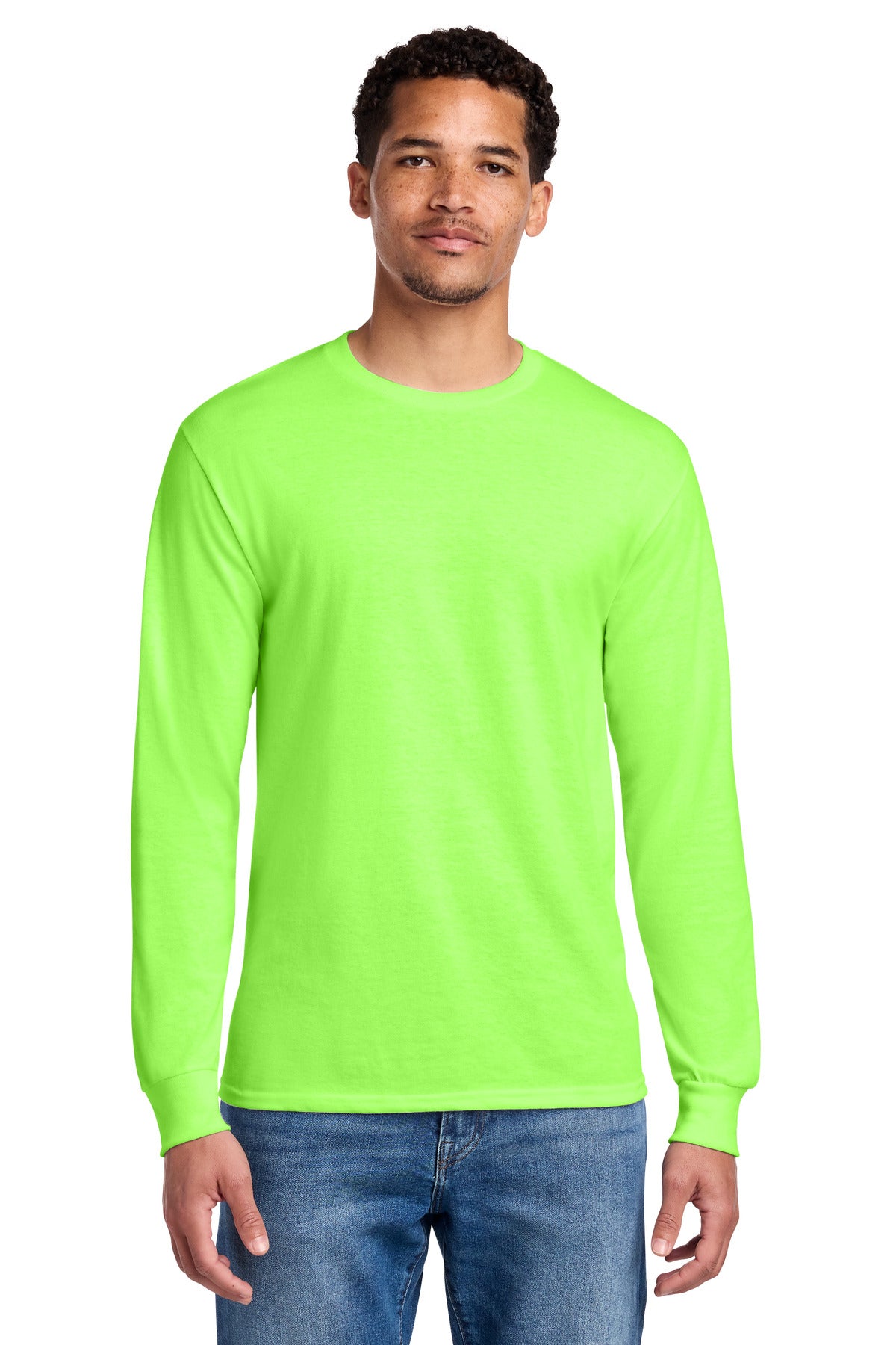 Custom Neon Green Cotton/Poly Long Sleeve Tee 29LS, personalized by SanCanDo Swag in Argyle, TX