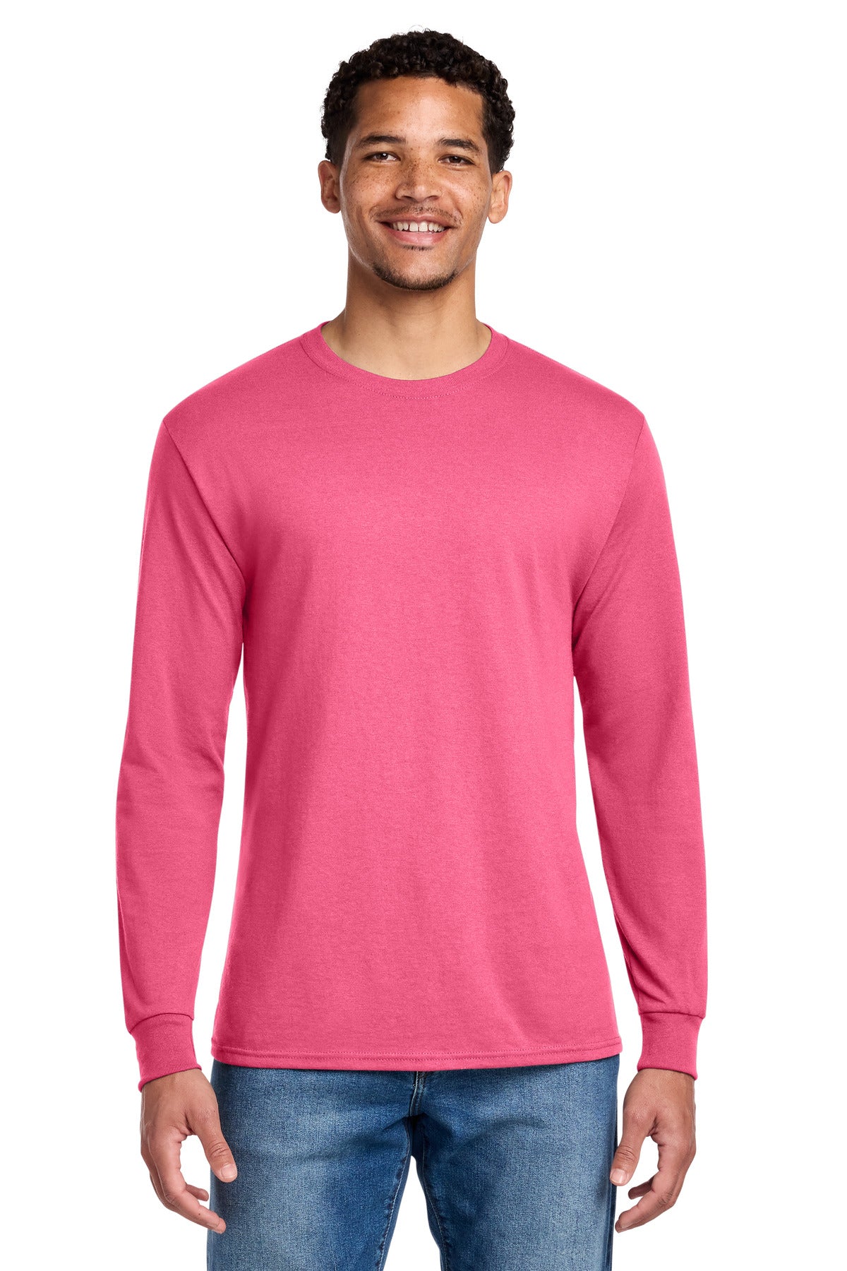 Custom Neon Pink Cotton/Poly Long Sleeve Tee 29LS, personalized by SanCanDo Swag in Argyle, TX