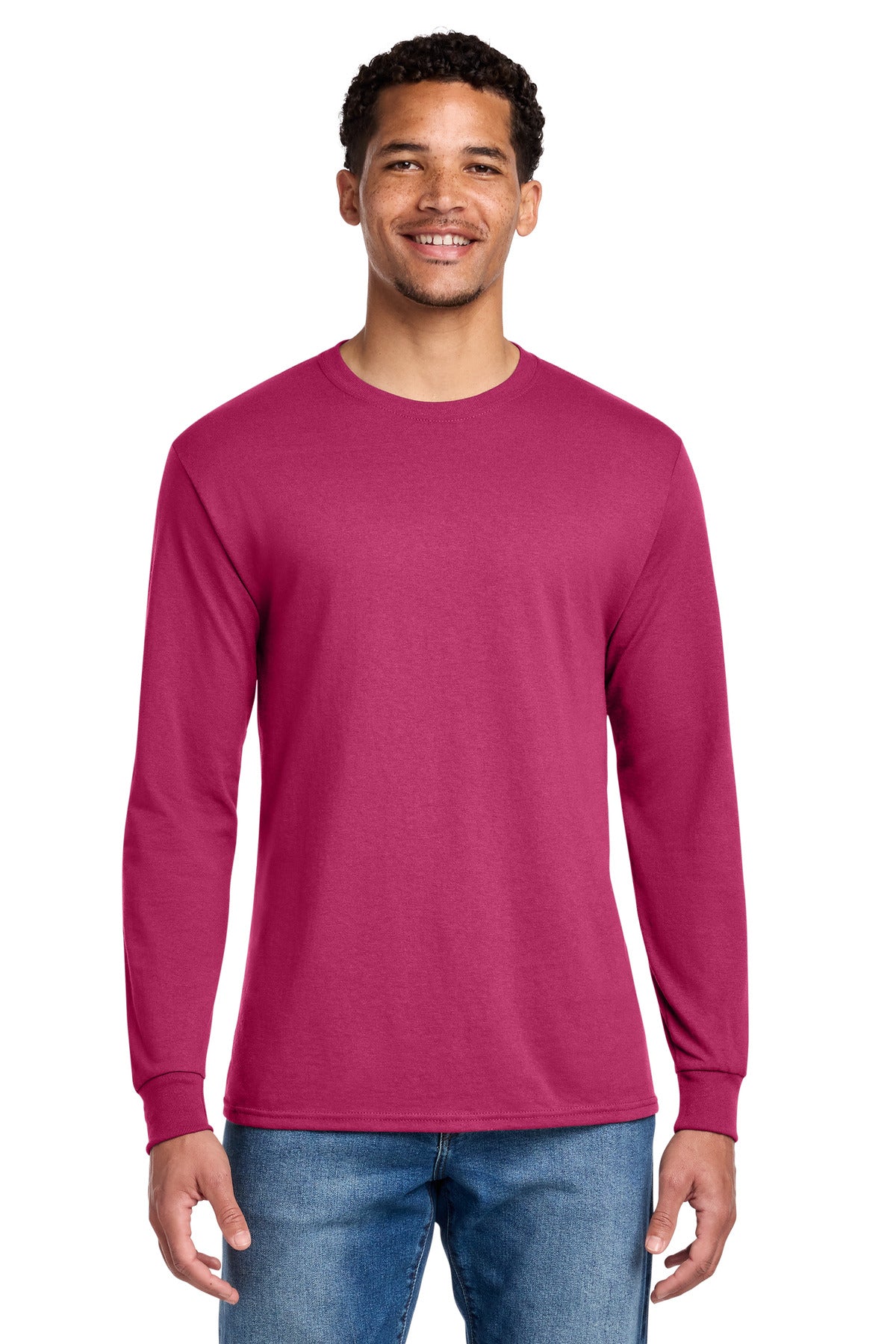 Custom Cyber Pink Cotton/Poly Long Sleeve Tee 29LS, personalized by SanCanDo Swag in Argyle, TX