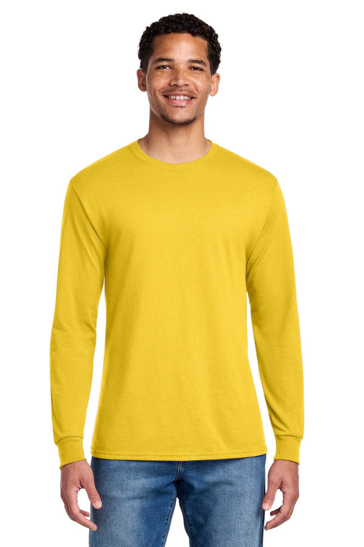 Custom Island Yellow Cotton/Poly Long Sleeve Tee 29LS, personalized by SanCanDo Swag in Argyle, TX