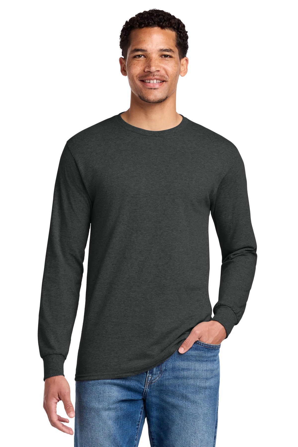 Custom Black Heather Cotton/Poly Long Sleeve Tee 29LS, personalized by SanCanDo Swag in Argyle, TX