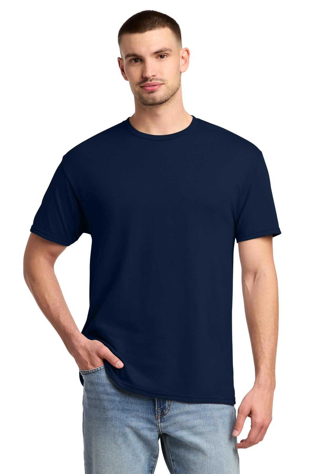 Custom J. Navy Dri-Power 50/50 Cotton/Poly Tee 29M, personalized by SanCanDo Swag in Argyle, TX