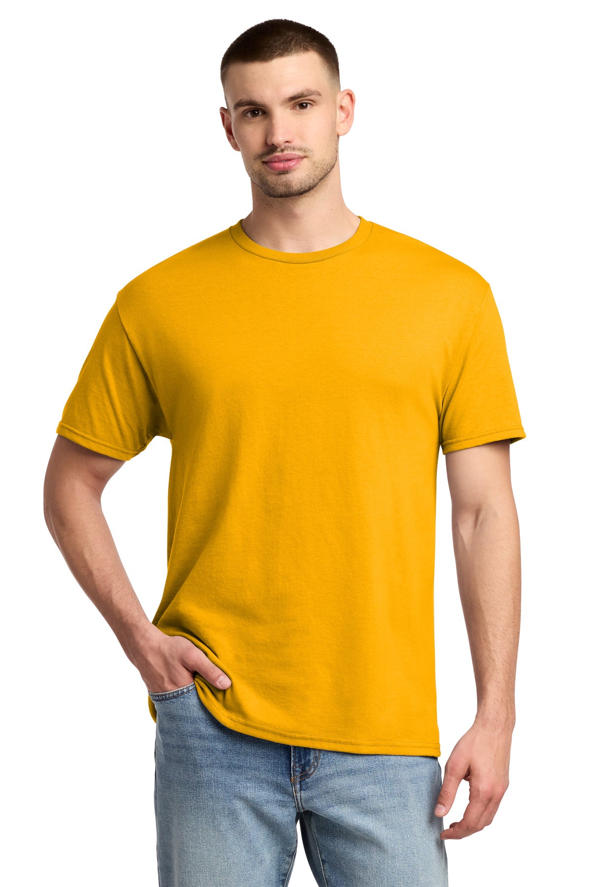 Custom Gold Dri-Power 50/50 Cotton/Poly Tee 29M, personalized by SanCanDo Swag in Argyle, TX