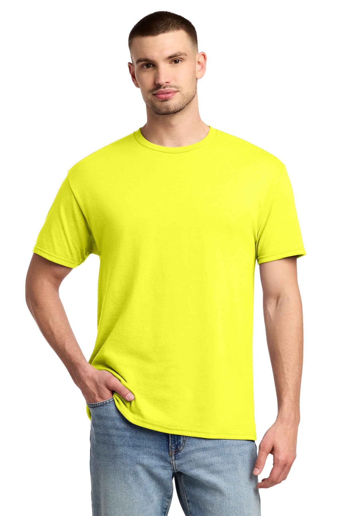 Custom Neon Yellow Dri-Power 50/50 Cotton/Poly Tee 29M, personalized by SanCanDo Swag in Argyle, TX