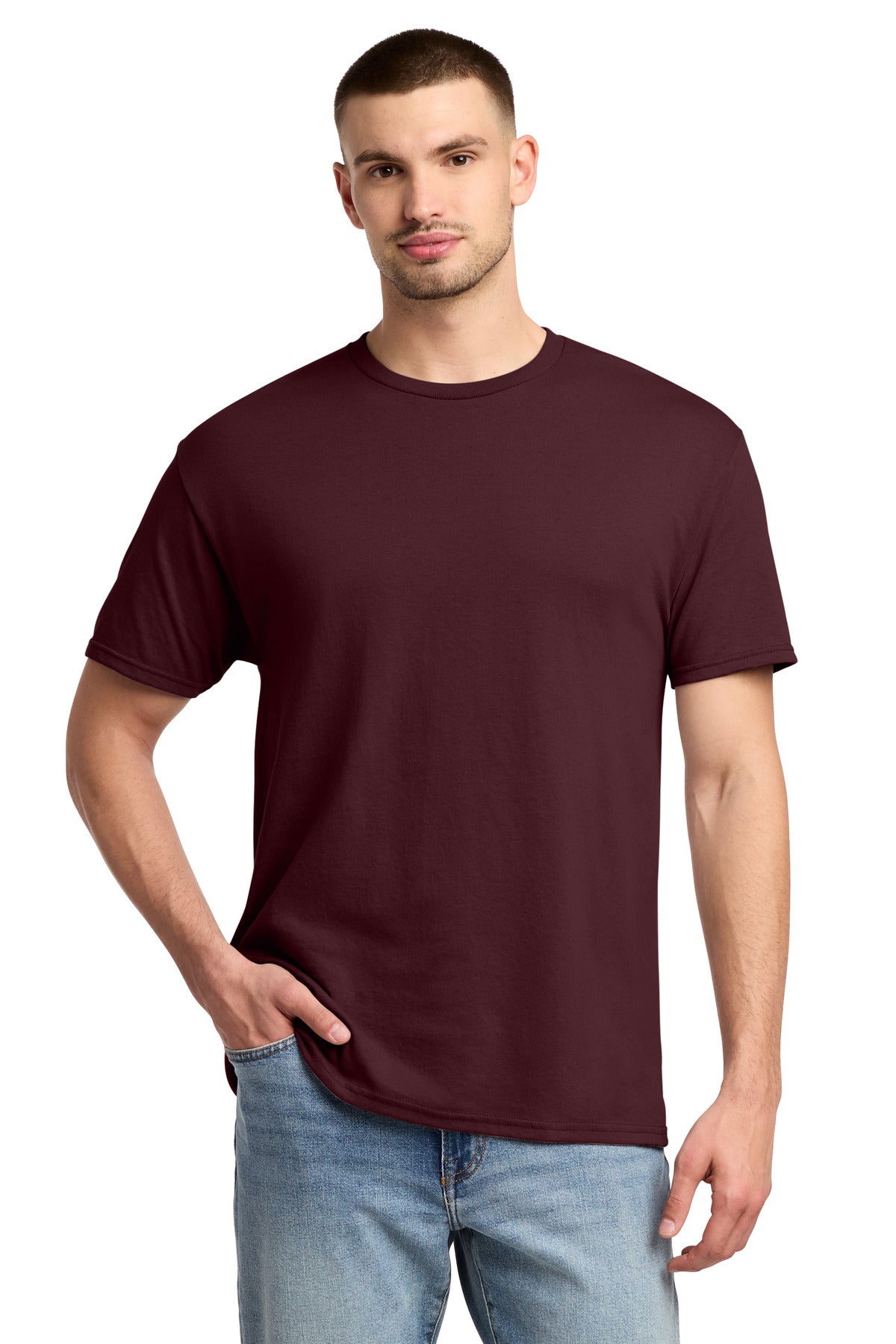 Custom Maroon Dri-Power 50/50 Cotton/Poly Tee 29M, personalized by SanCanDo Swag in Argyle, TX
