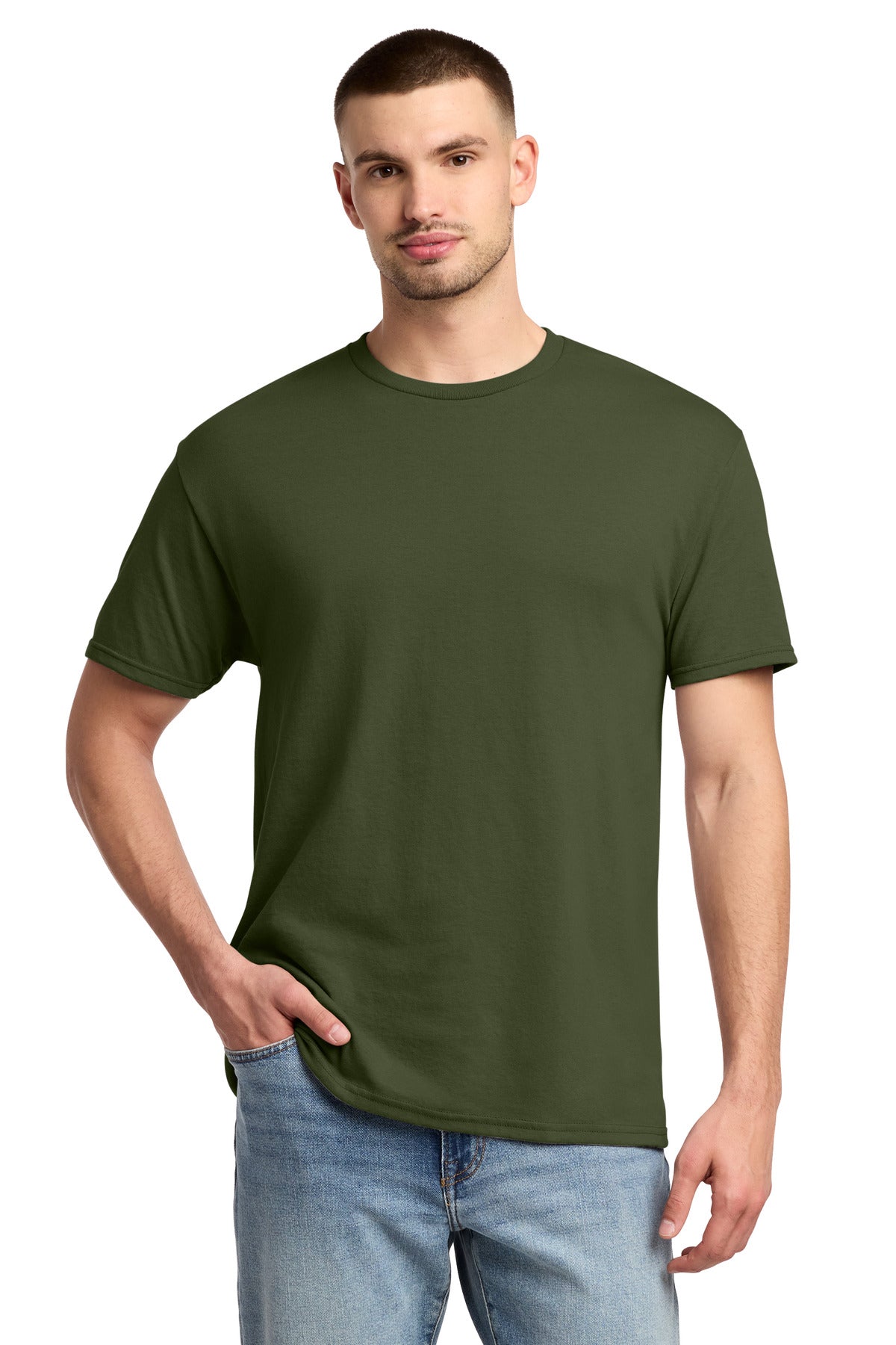 Custom Military Green Dri-Power 50/50 Cotton/Poly Tee 29M, personalized by SanCanDo Swag in Argyle, TX