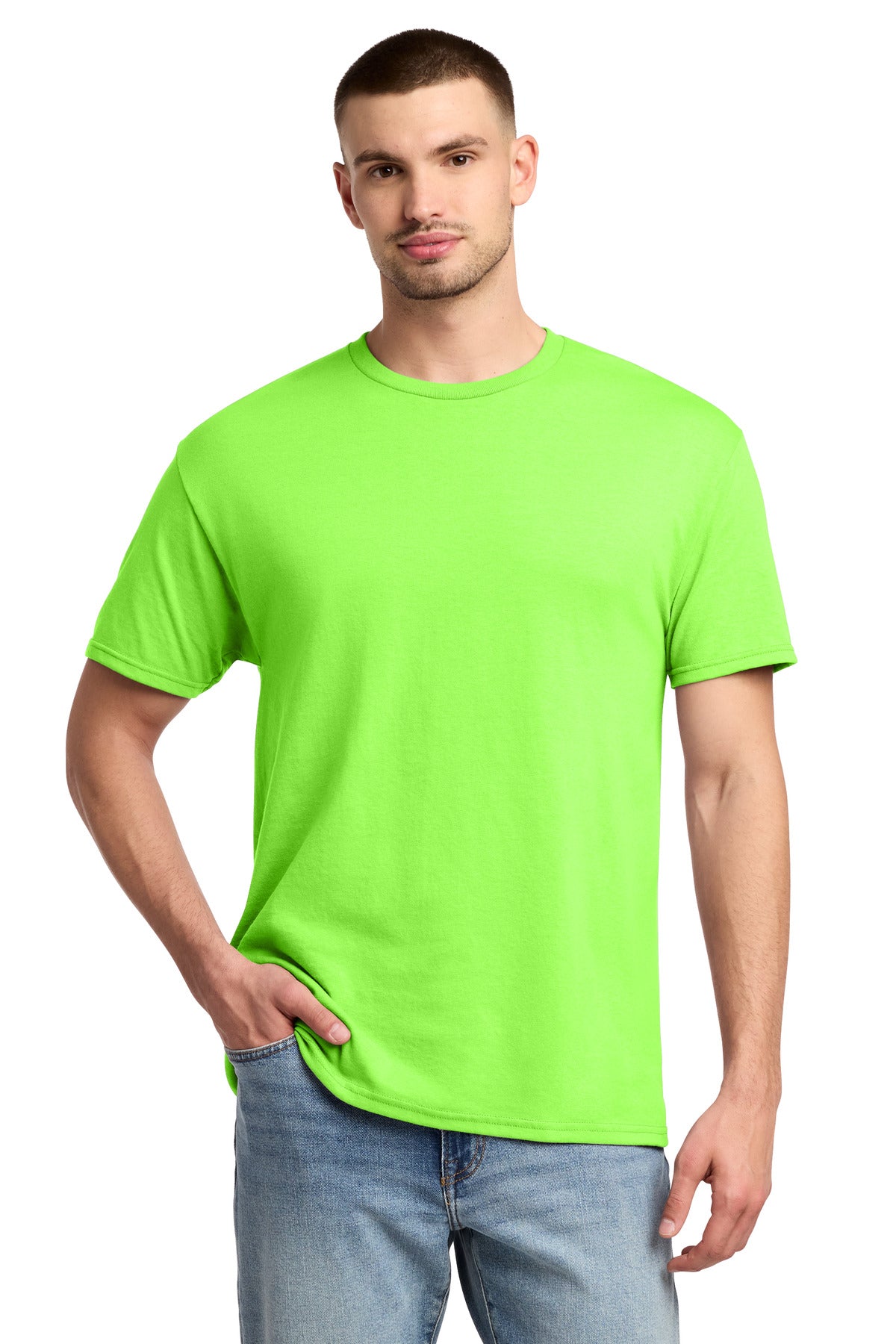 Custom Neon Green Dri-Power 50/50 Cotton/Poly Tee 29M, personalized by SanCanDo Swag in Argyle, TX