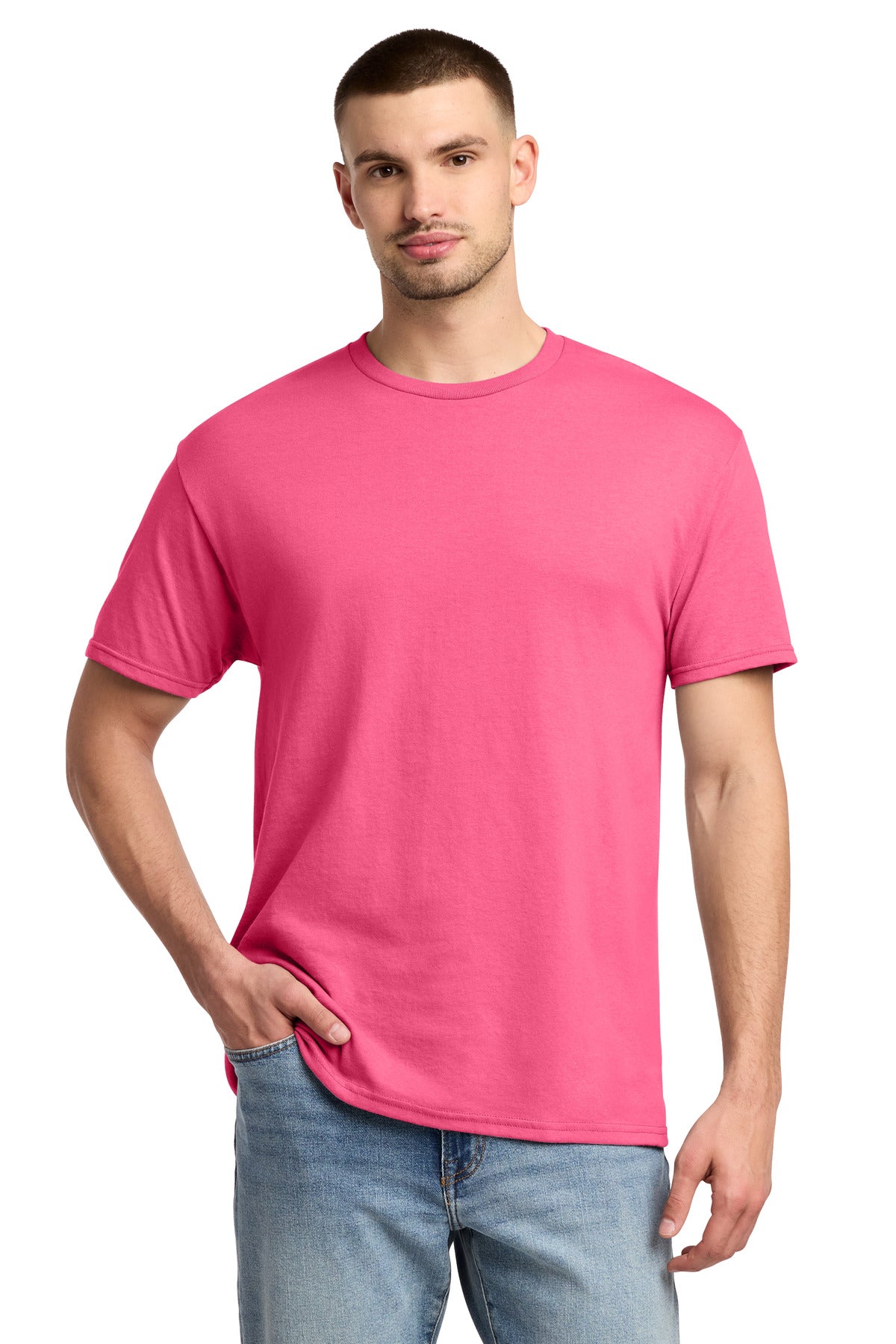 Custom Neon Pink Dri-Power 50/50 Cotton/Poly Tee 29M, personalized by SanCanDo Swag in Argyle, TX