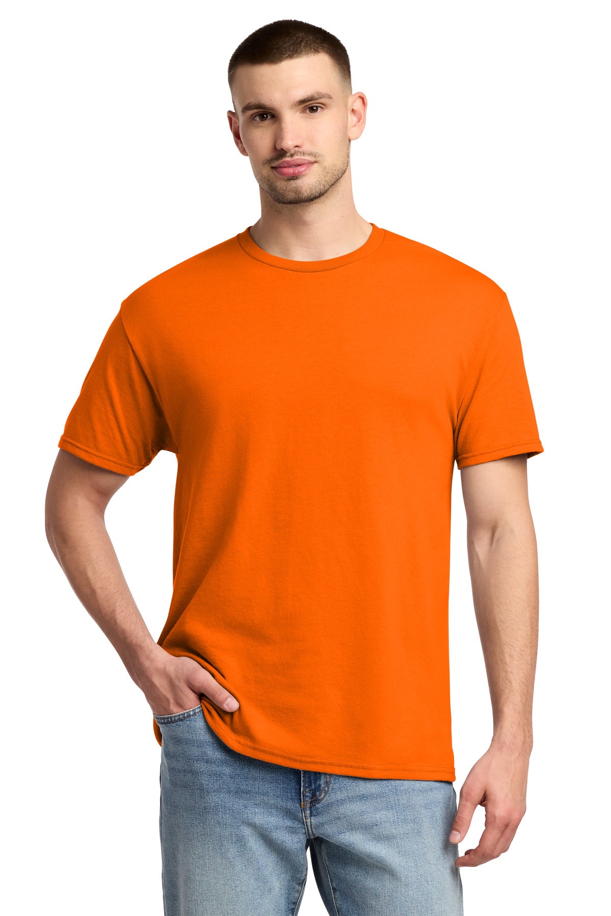 Custom Safety Orange Dri-Power 50/50 Cotton/Poly Tee 29M, personalized by SanCanDo Swag in Argyle, TX