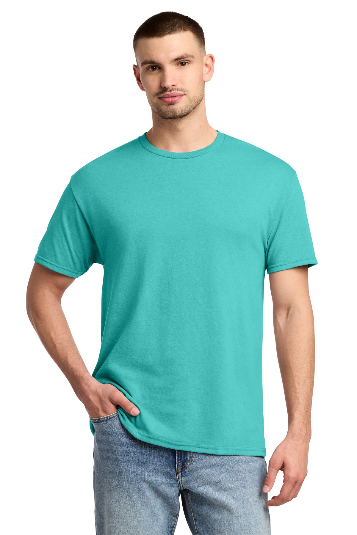 Custom Scuba Blue Dri-Power 50/50 Cotton/Poly Tee 29M, personalized by SanCanDo Swag in Argyle, TX