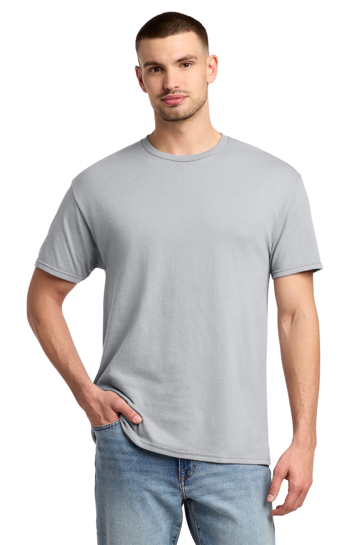 Custom Silver Dri-Power 50/50 Cotton/Poly Tee 29M, personalized by SanCanDo Swag in Argyle, TX