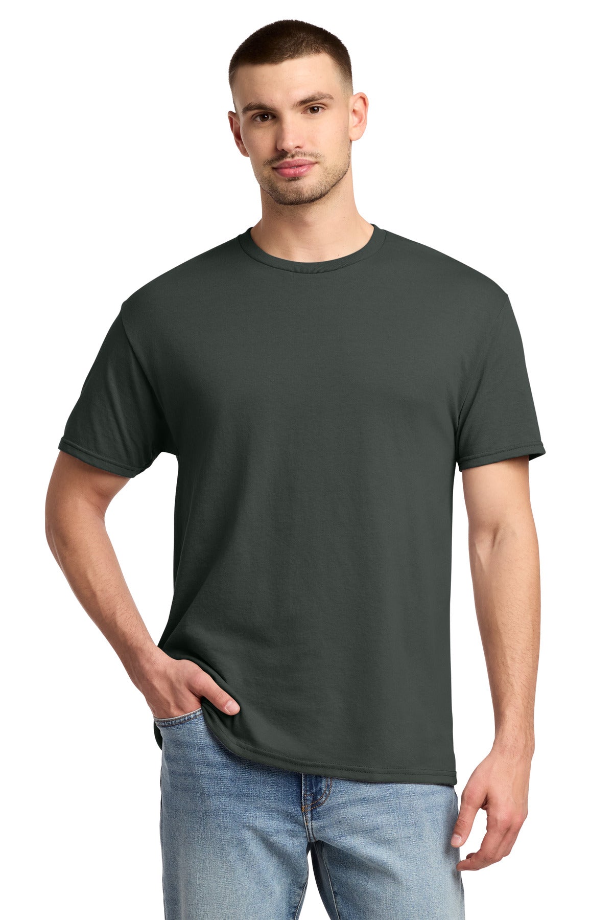 Custom Charcoal Grey Dri-Power 50/50 Cotton/Poly Tee 29M, personalized by SanCanDo Swag in Argyle, TX