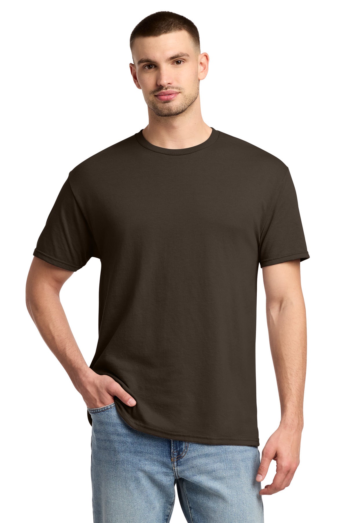 Custom Chocolate Dri-Power 50/50 Cotton/Poly Tee 29M, personalized by SanCanDo Swag in Argyle, TX