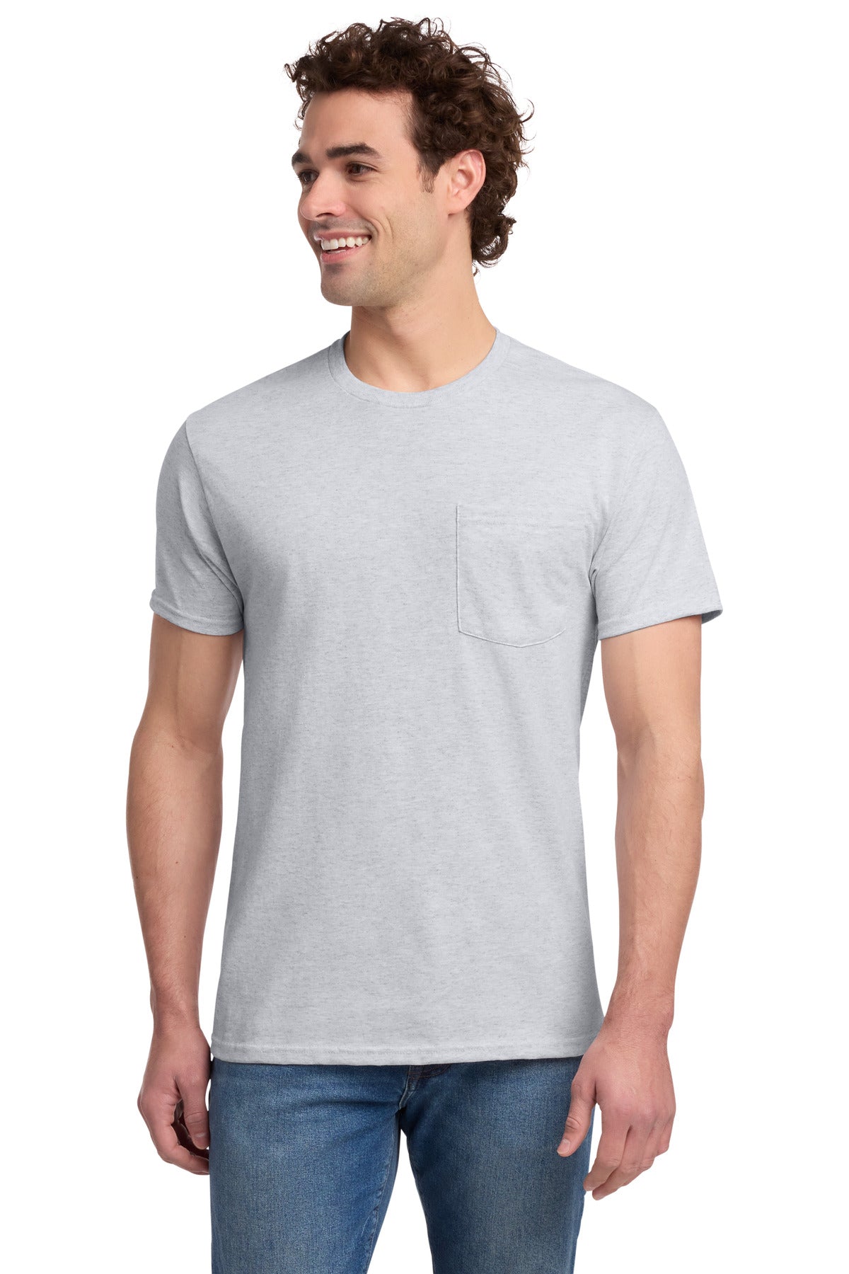Custom Ash Dri-Power 50/50 Cotton/Poly Pocket Tee 29MP, personalized by SanCanDo Swag in Argyle, TX
