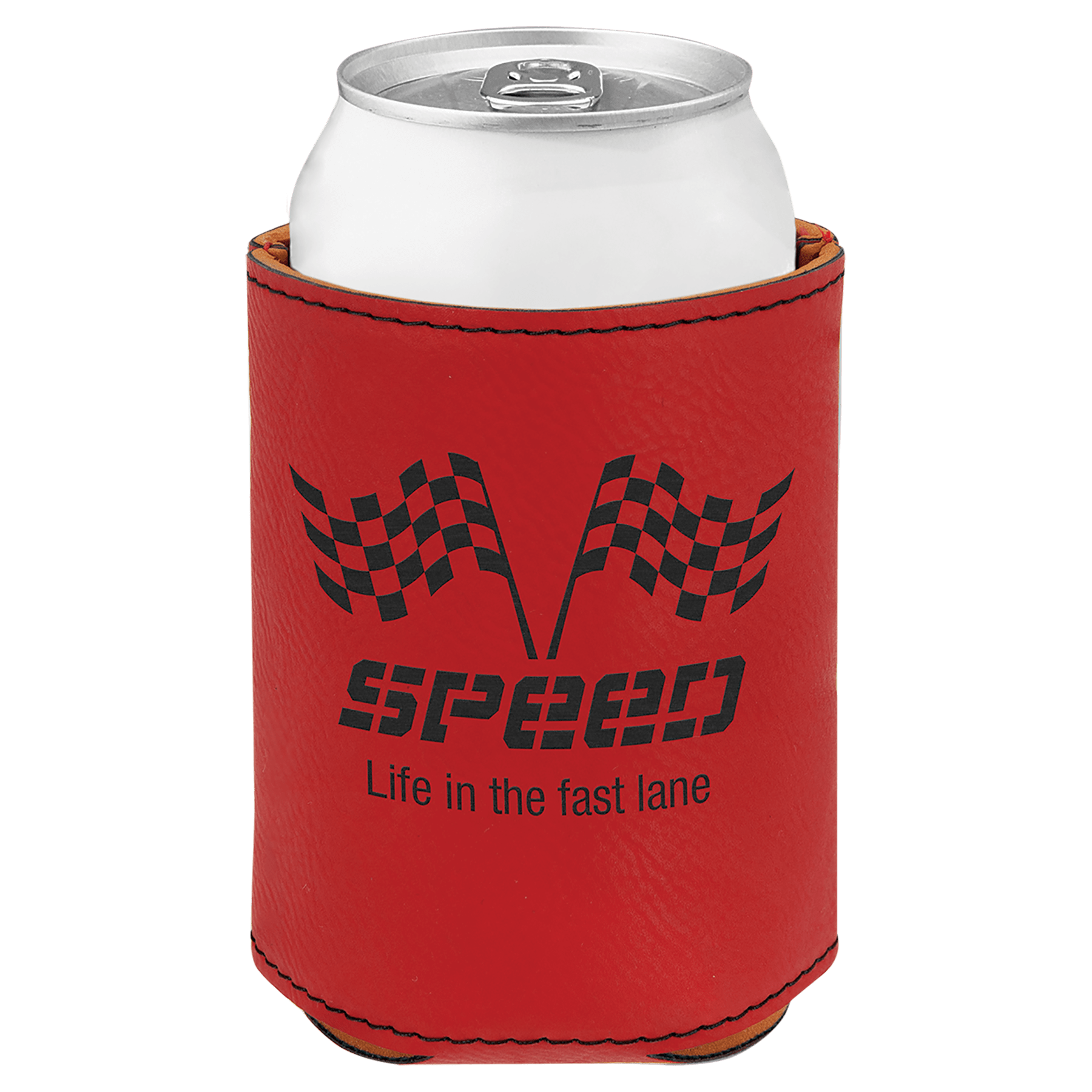 Red 3 3/4" Laserable Leatherette Beverage Holder