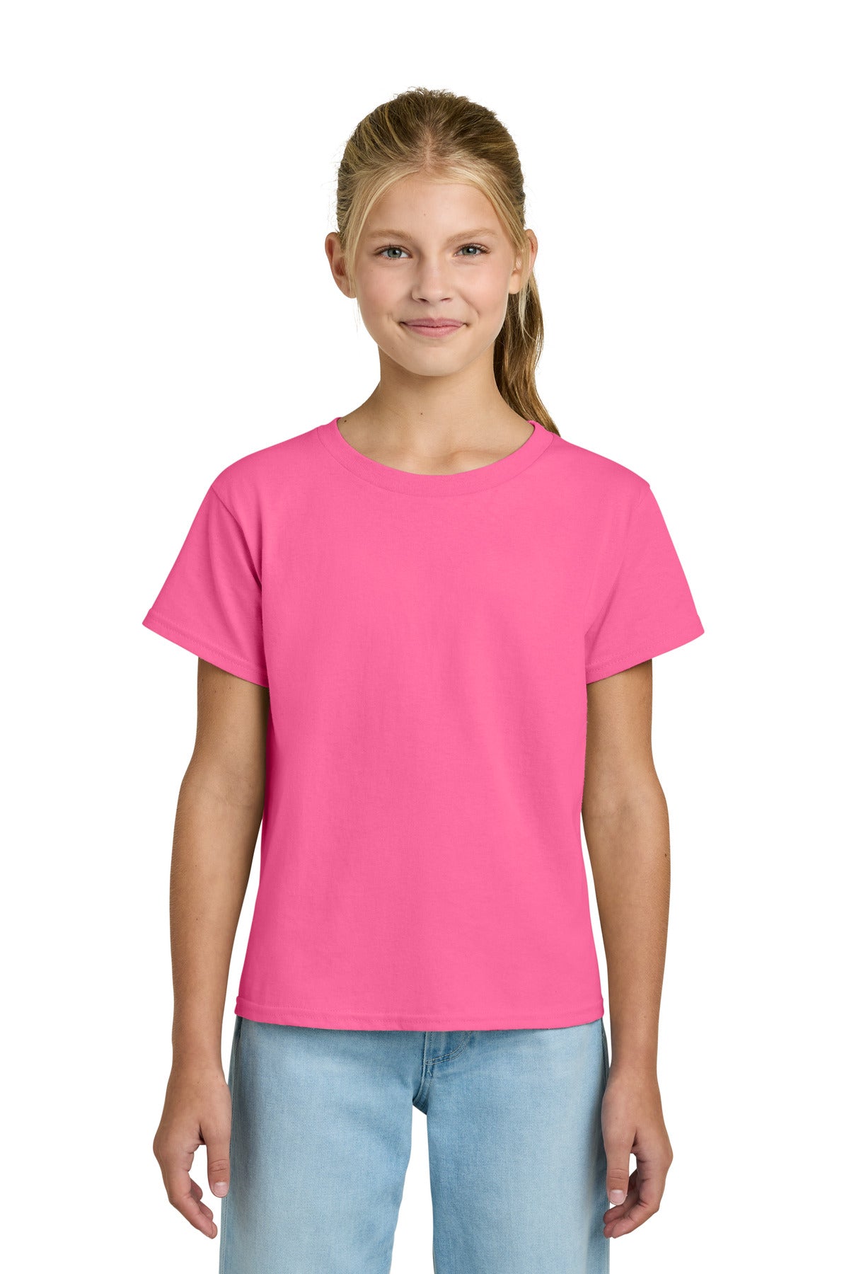 Custom Safety Pink Youth Light Cotton Tee 3000B, personalized by SanCanDo Swag in Argyle, TX