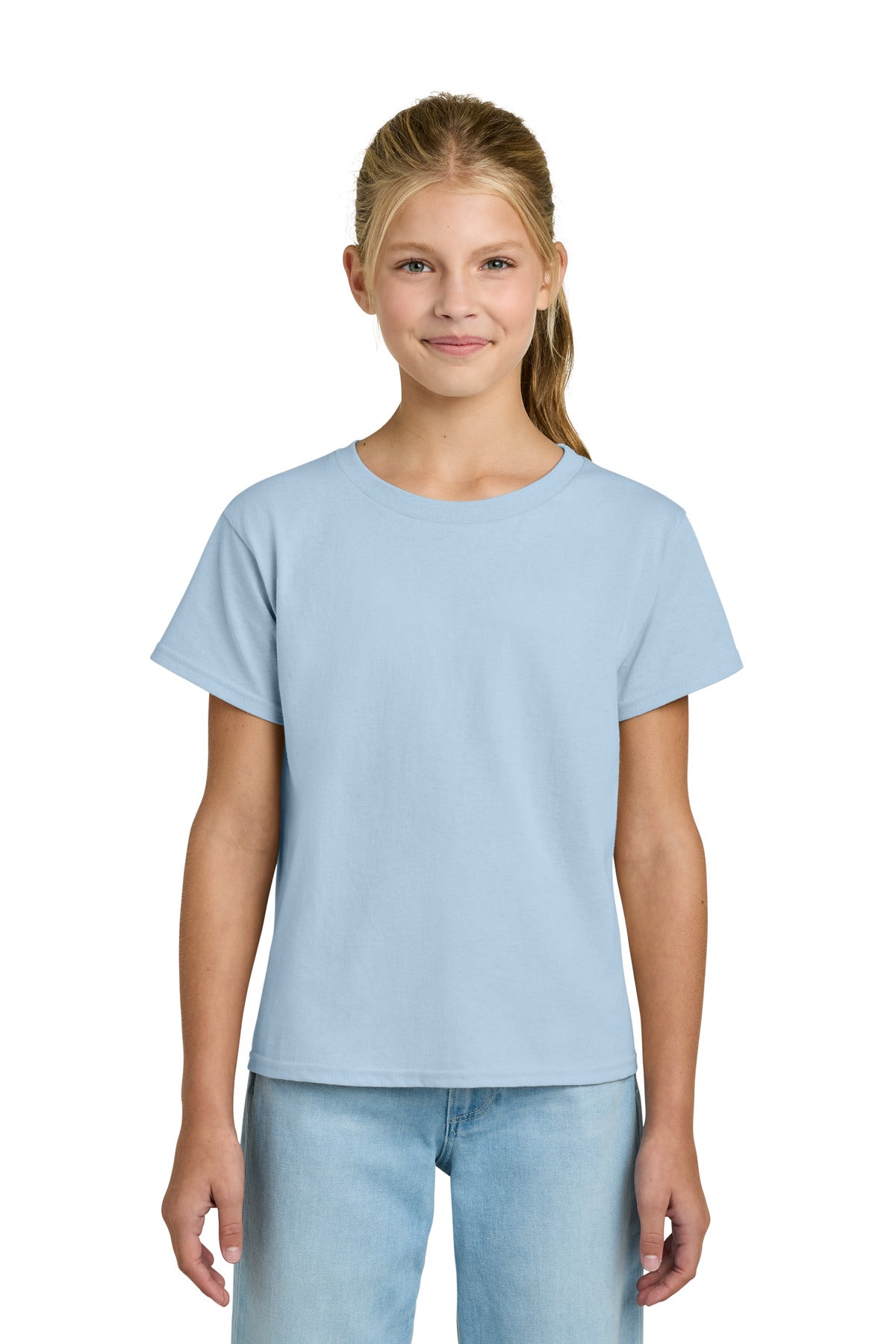 Custom Light Blue Youth Light Cotton Tee 3000B, personalized by SanCanDo Swag in Argyle, TX