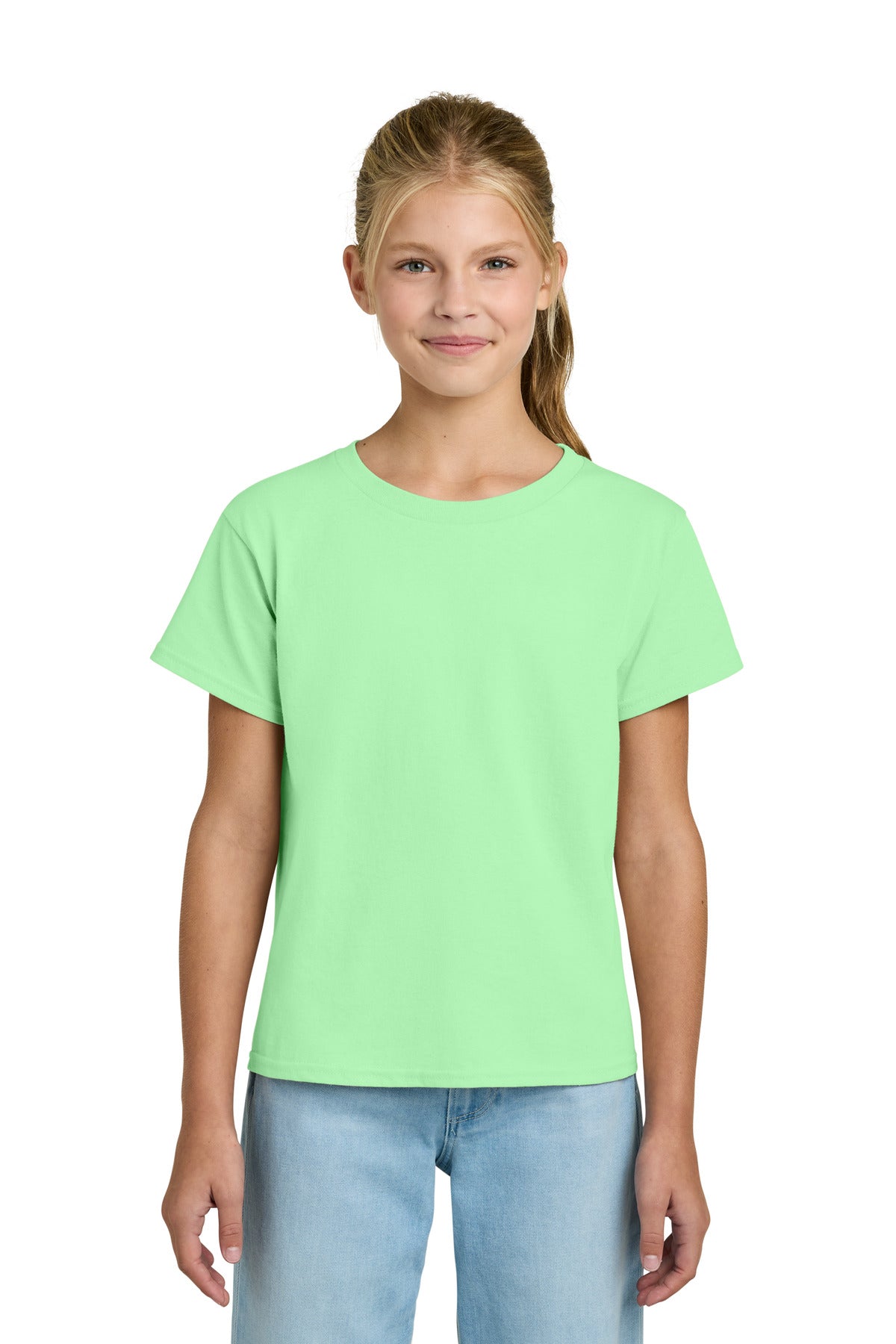 Custom Mint Green Youth Light Cotton Tee 3000B, personalized by SanCanDo Swag in Argyle, TX