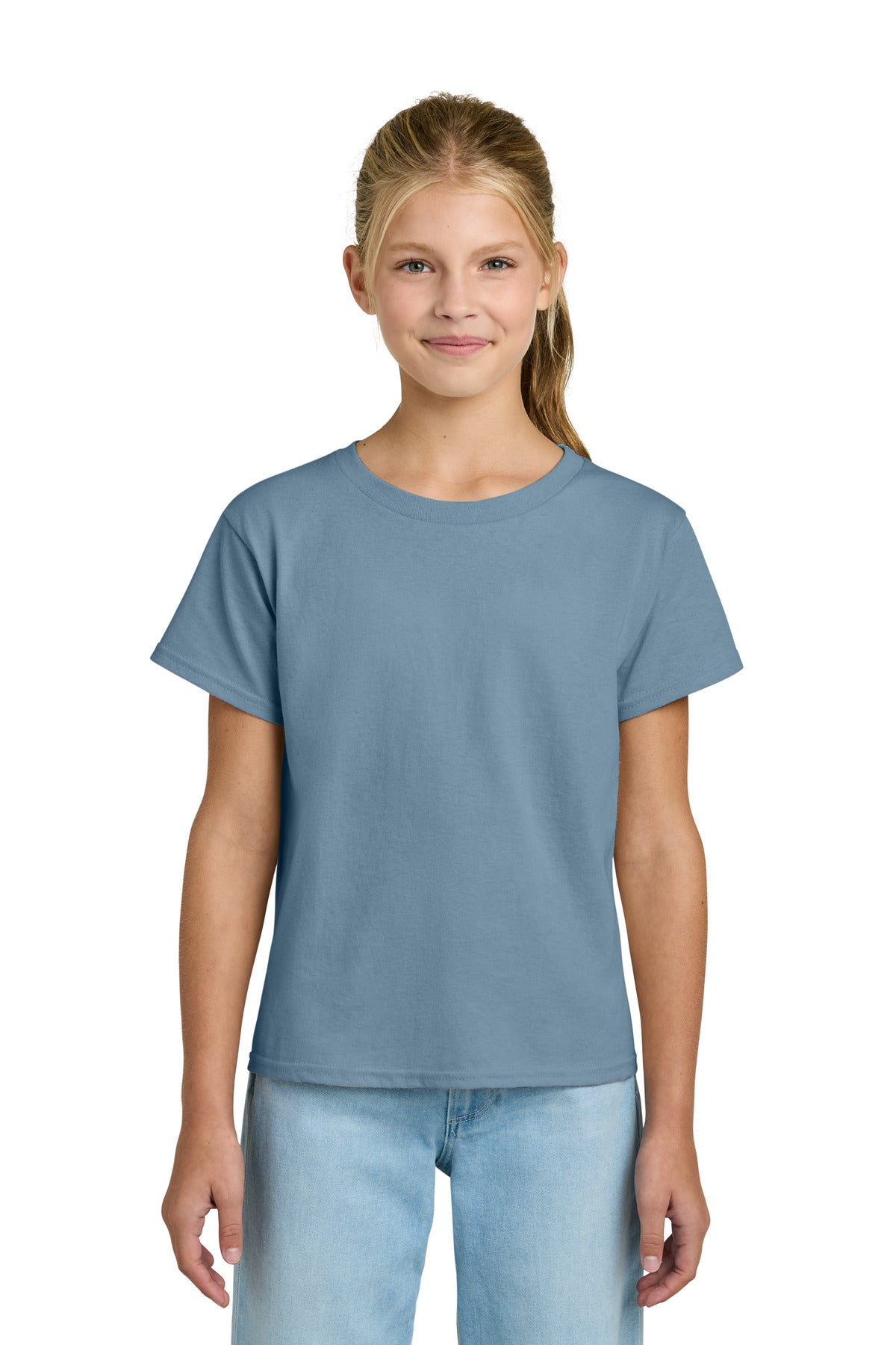 Custom Stone Blue Youth Light Cotton Tee 3000B, personalized by SanCanDo Swag in Argyle, TX