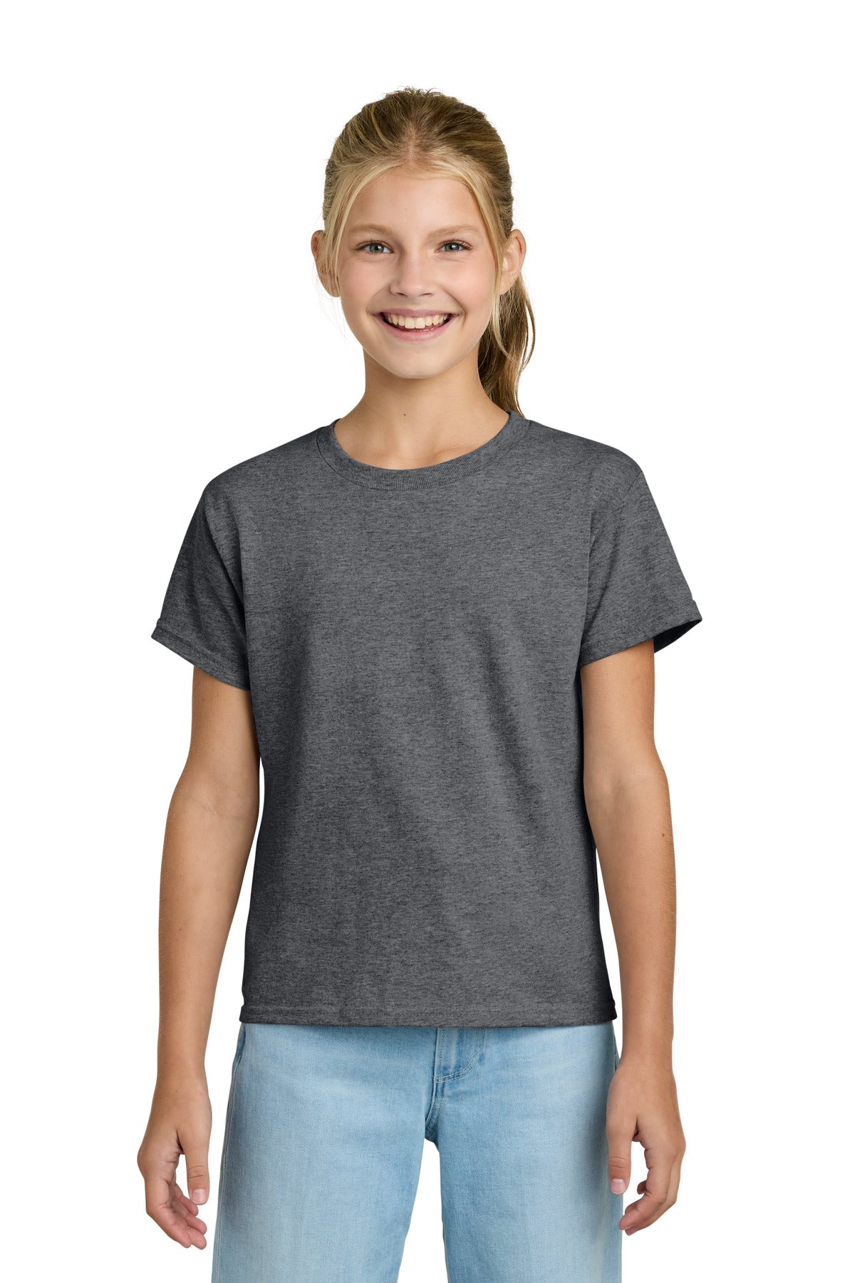 Custom Graphite Heather Youth Light Cotton Tee 3000B, personalized by SanCanDo Swag in Argyle, TX