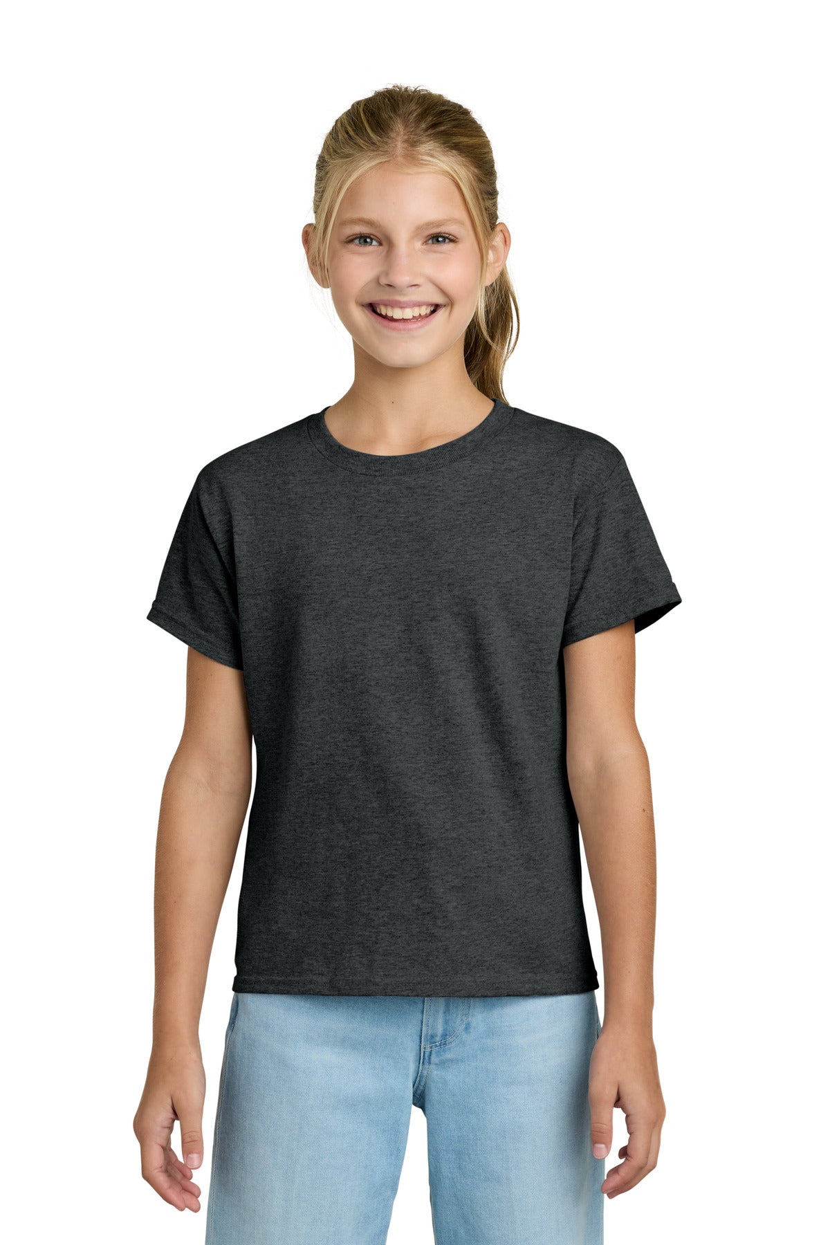 Custom Heather Dark Grey Youth Light Cotton Tee 3000B, personalized by SanCanDo Swag in Argyle, TX
