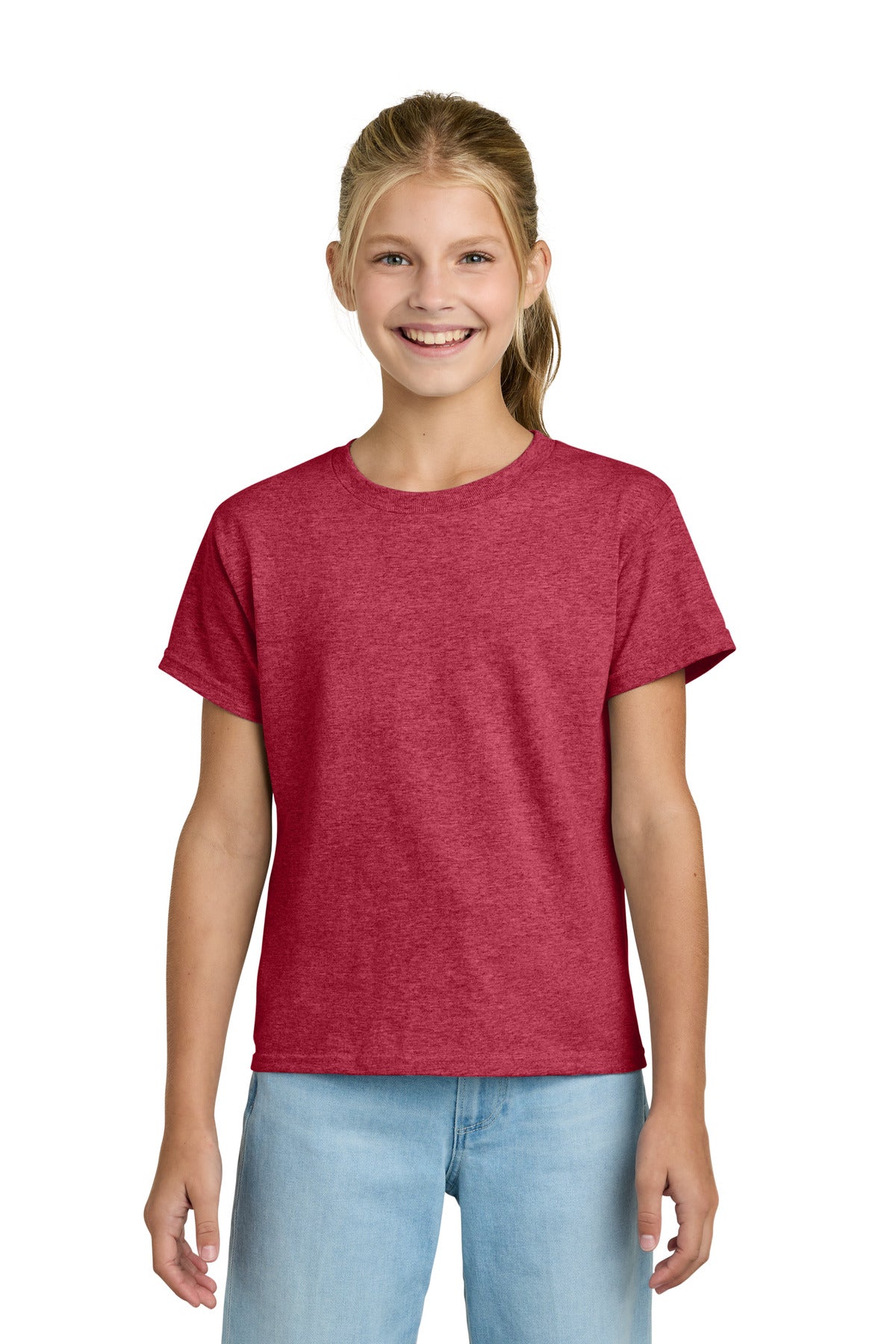 Custom Heather Red Youth Light Cotton Tee 3000B, personalized by SanCanDo Swag in Argyle, TX