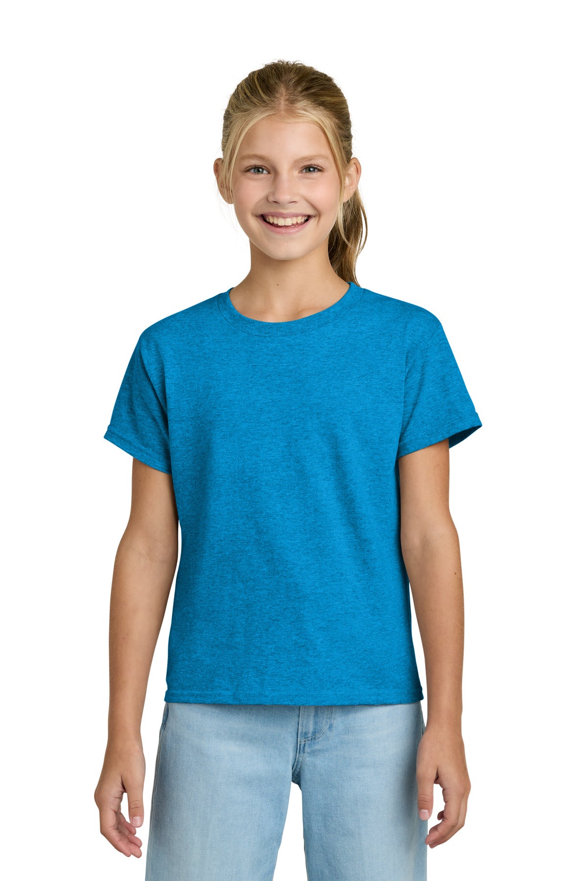 Custom Heather Sapphire Youth Light Cotton Tee 3000B, personalized by SanCanDo Swag in Argyle, TX
