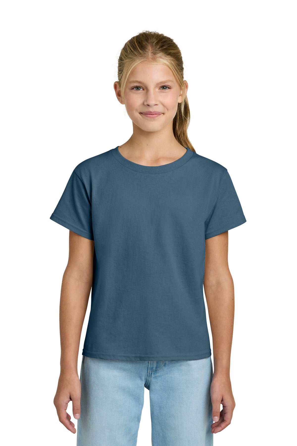 Custom Indigo Blue Youth Light Cotton Tee 3000B, personalized by SanCanDo Swag in Argyle, TX
