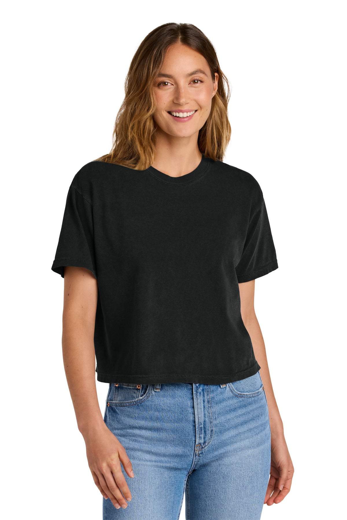 Custom Black Women's Heavyweight Boxy Tee 3023CL, personalized by SanCanDo Swag in Argyle, TX