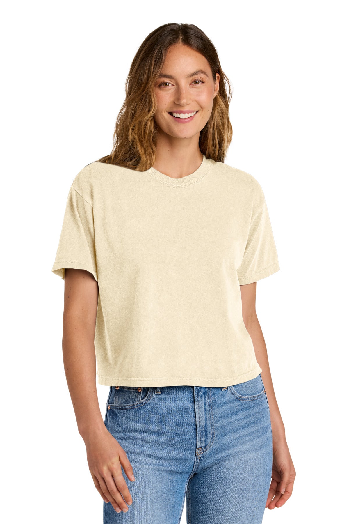 Custom Ivory Women's Heavyweight Boxy Tee 3023CL, personalized by SanCanDo Swag in Argyle, TX