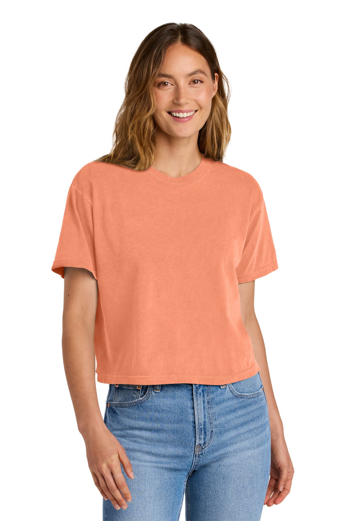 Custom Neon Cantaloupe Women's Heavyweight Boxy Tee 3023CL, personalized by SanCanDo Swag in Argyle, TX
