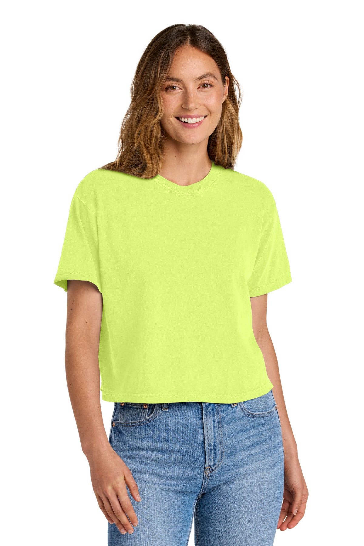 Custom Neon Lemon Women's Heavyweight Boxy Tee 3023CL, personalized by SanCanDo Swag in Argyle, TX