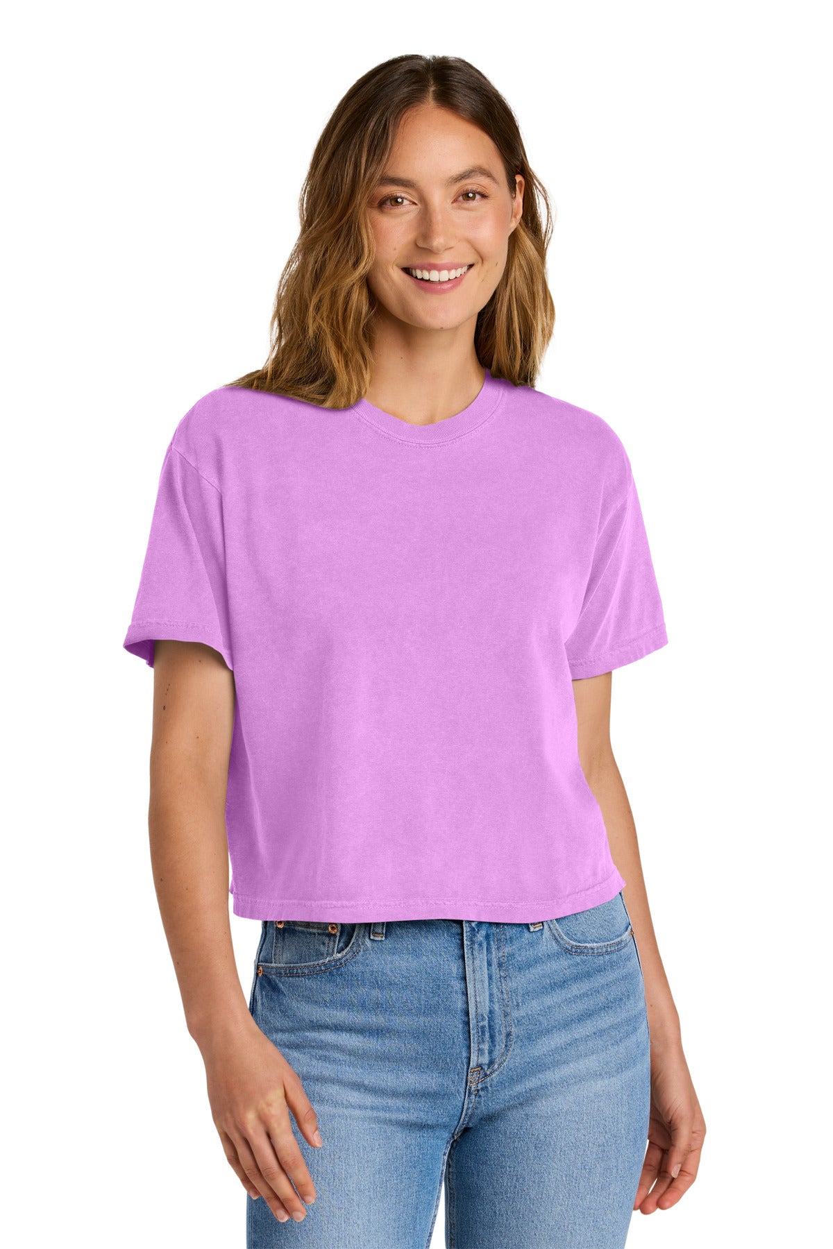 Custom Neon Violet Women's Heavyweight Boxy Tee 3023CL, personalized by SanCanDo Swag in Argyle, TX