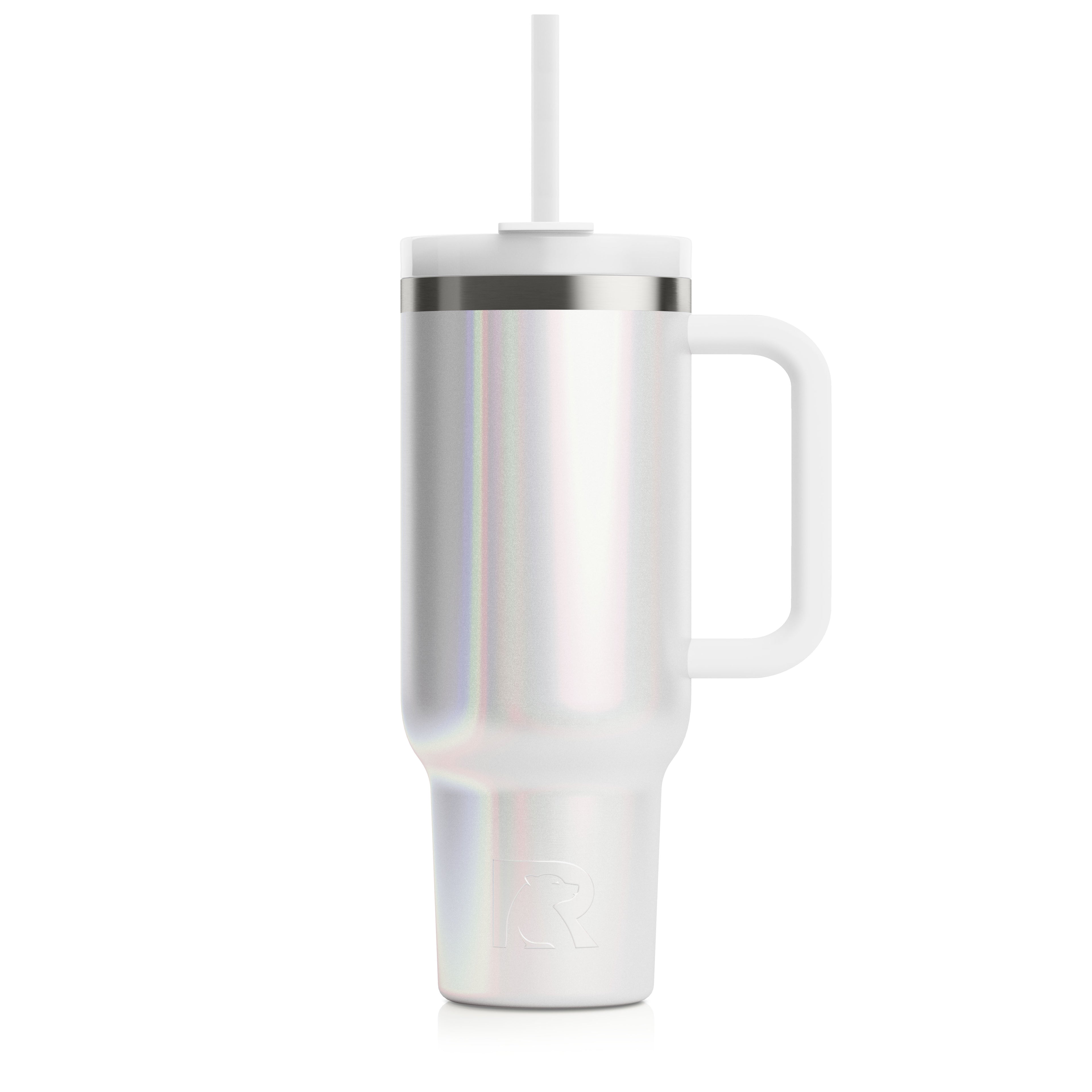 Custom White Glitter RTIC 30 oz Road Trip Tumbler, personalized by SanCanDo Swag in Argyle, TX