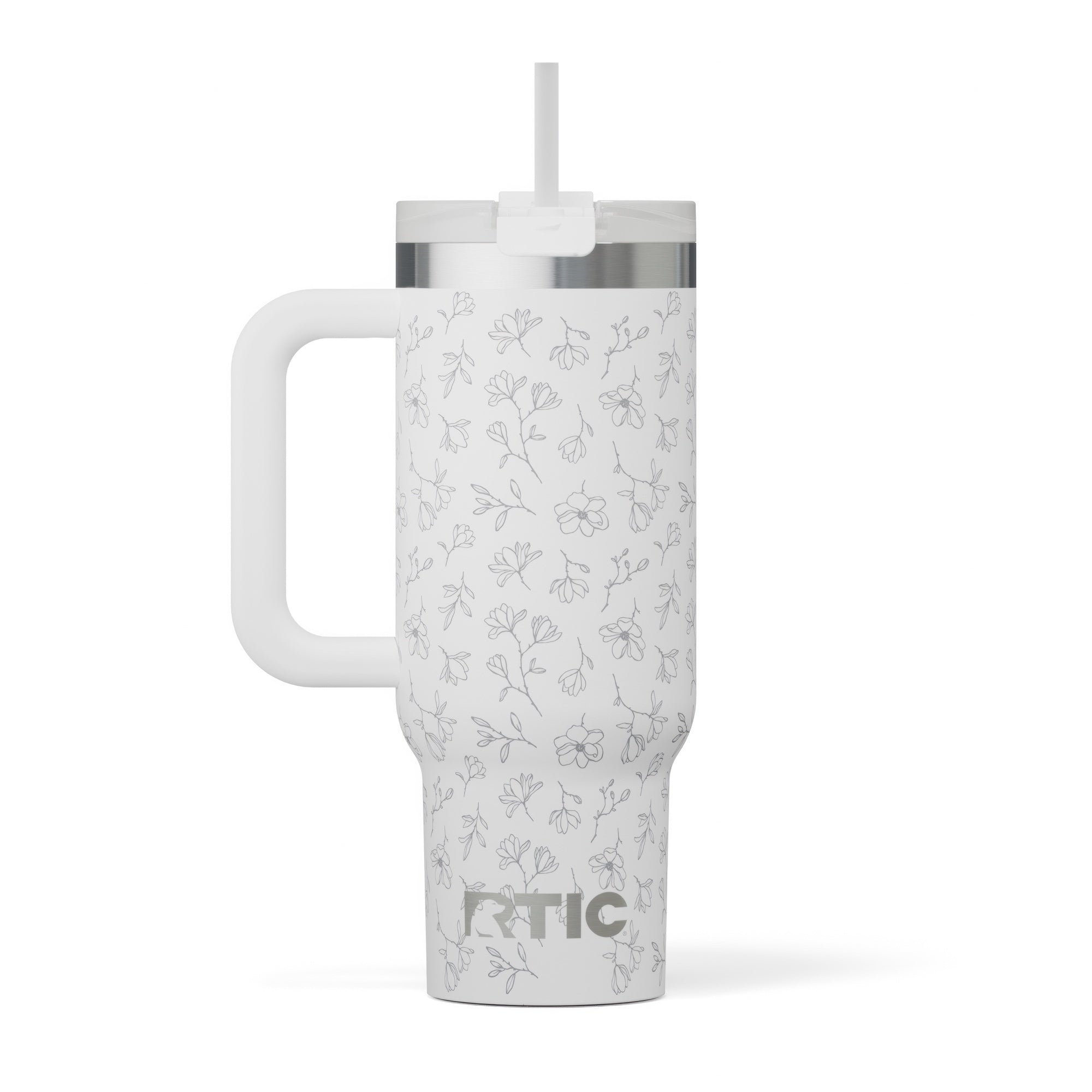 Custom White Magnolias RTIC 30 oz Road Trip Tumbler, personalized by SanCanDo Swag in Argyle, TX