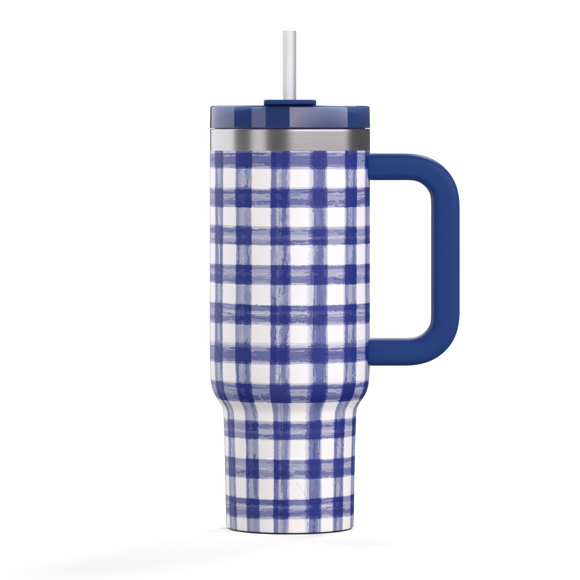 Custom Cobalt Gingham RTIC 30 oz Road Trip Tumbler, personalized by SanCanDo Swag in Argyle, TX