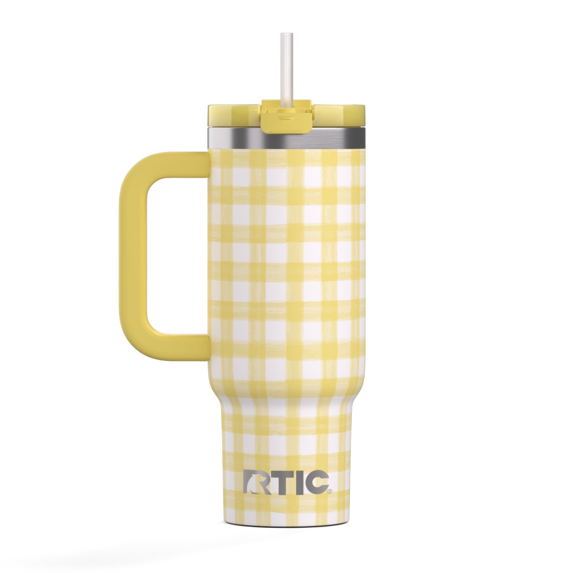 Custom Sunlight Gingham RTIC 30 oz Road Trip Tumbler, personalized by SanCanDo Swag in Argyle, TX