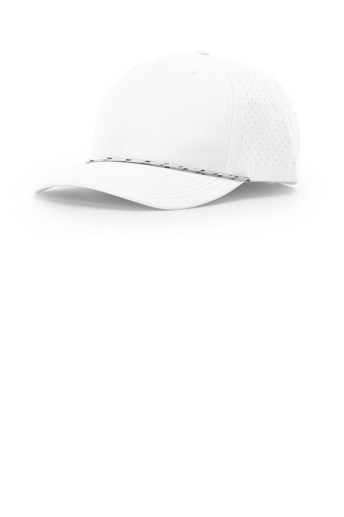 Custom White/ White Black Laser Perf Performance Rope Cap 355, personalized by SanCanDo Swag in Argyle, TX