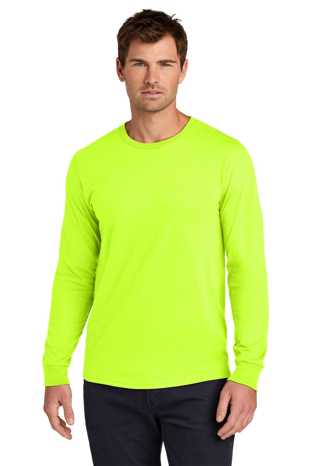 Custom Safety Green Classics Unisex Cotton Long Sleeve Tee 363L, personalized by SanCanDo Swag in Argyle, TX